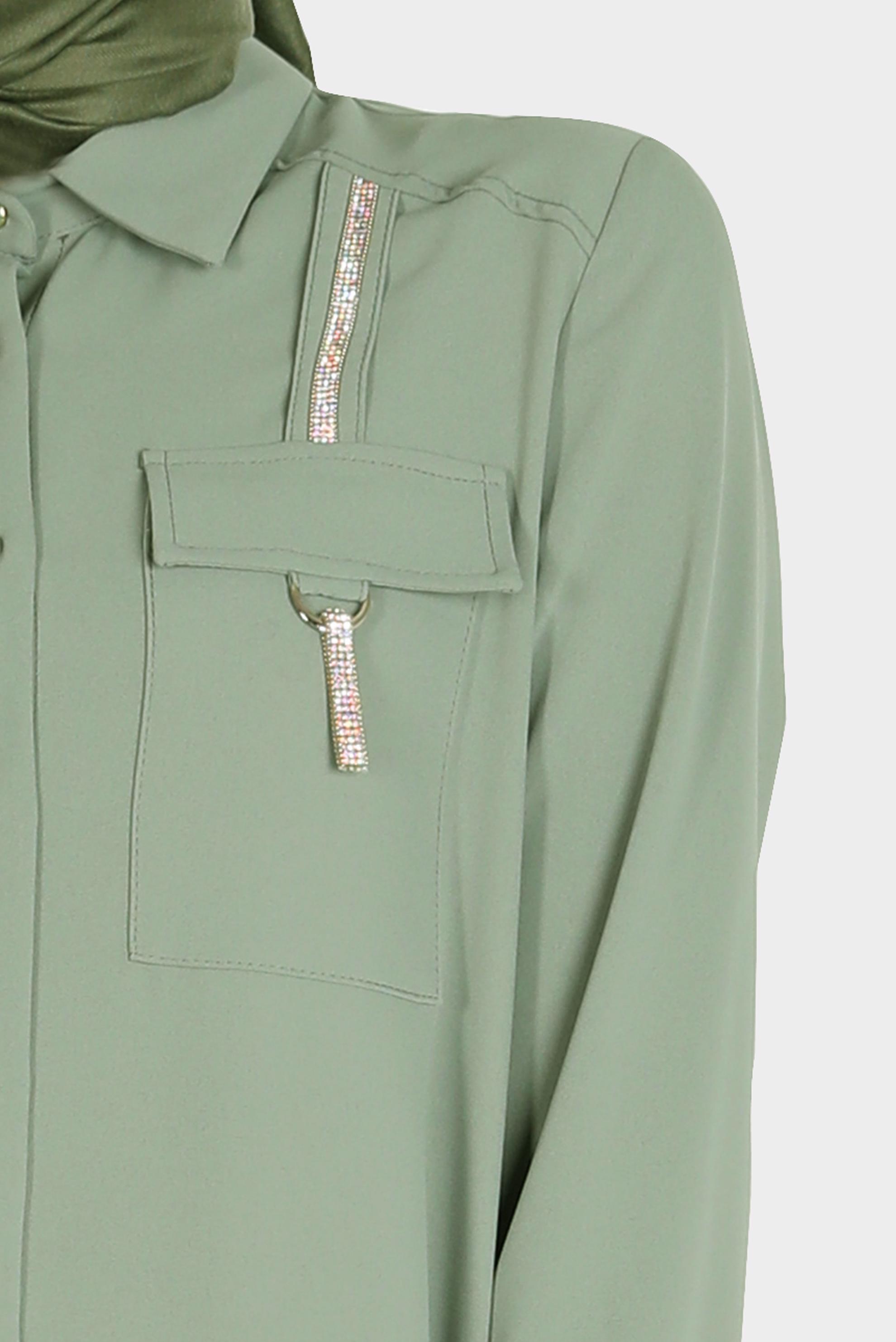 Tesettür giyim HAKİ TAŞ DETAYLI CEPLİ TUNİK 42576-1 