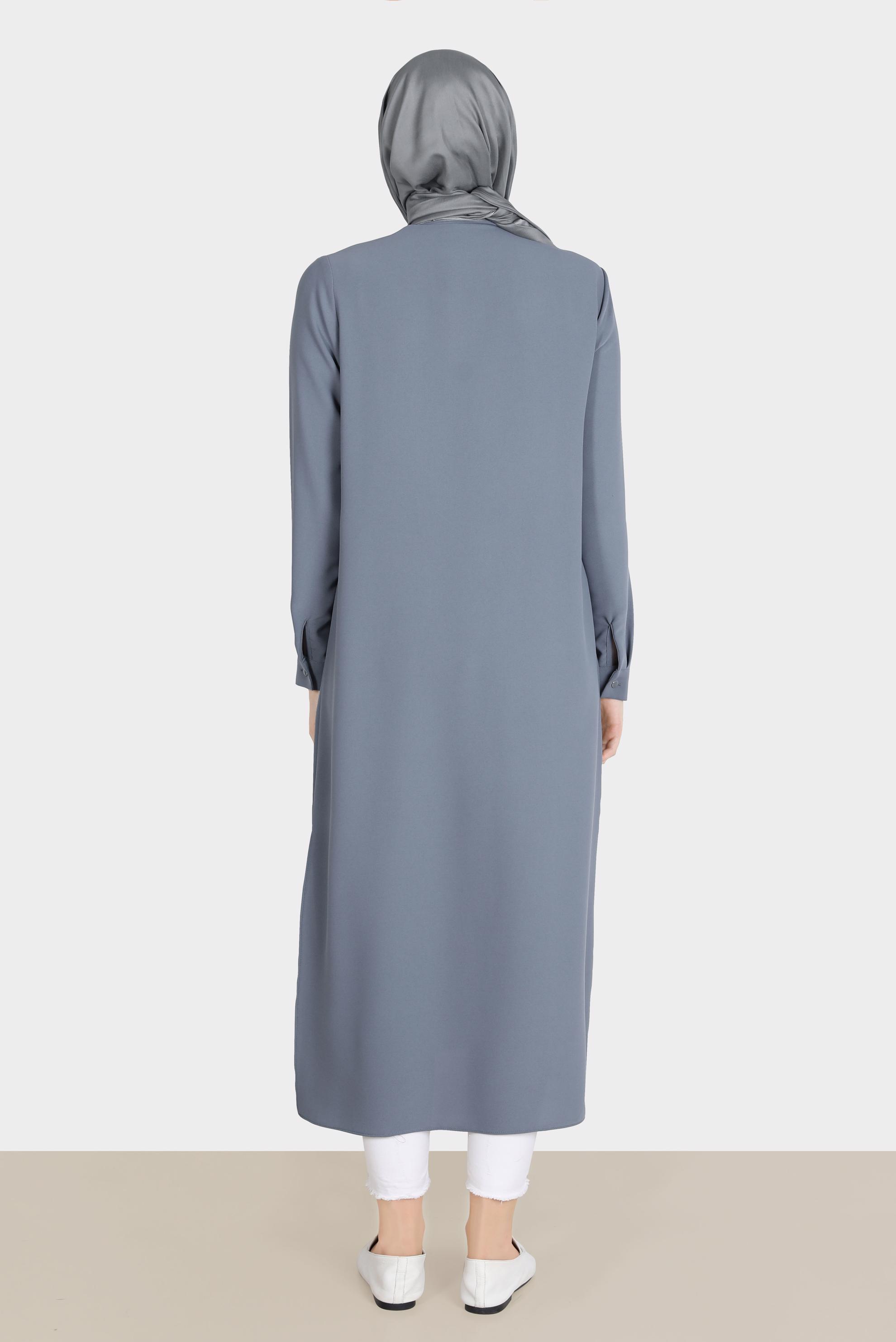 Tesettür giyim GRİ TAŞ DETAYLI CEPLİ TUNİK 42576-1 