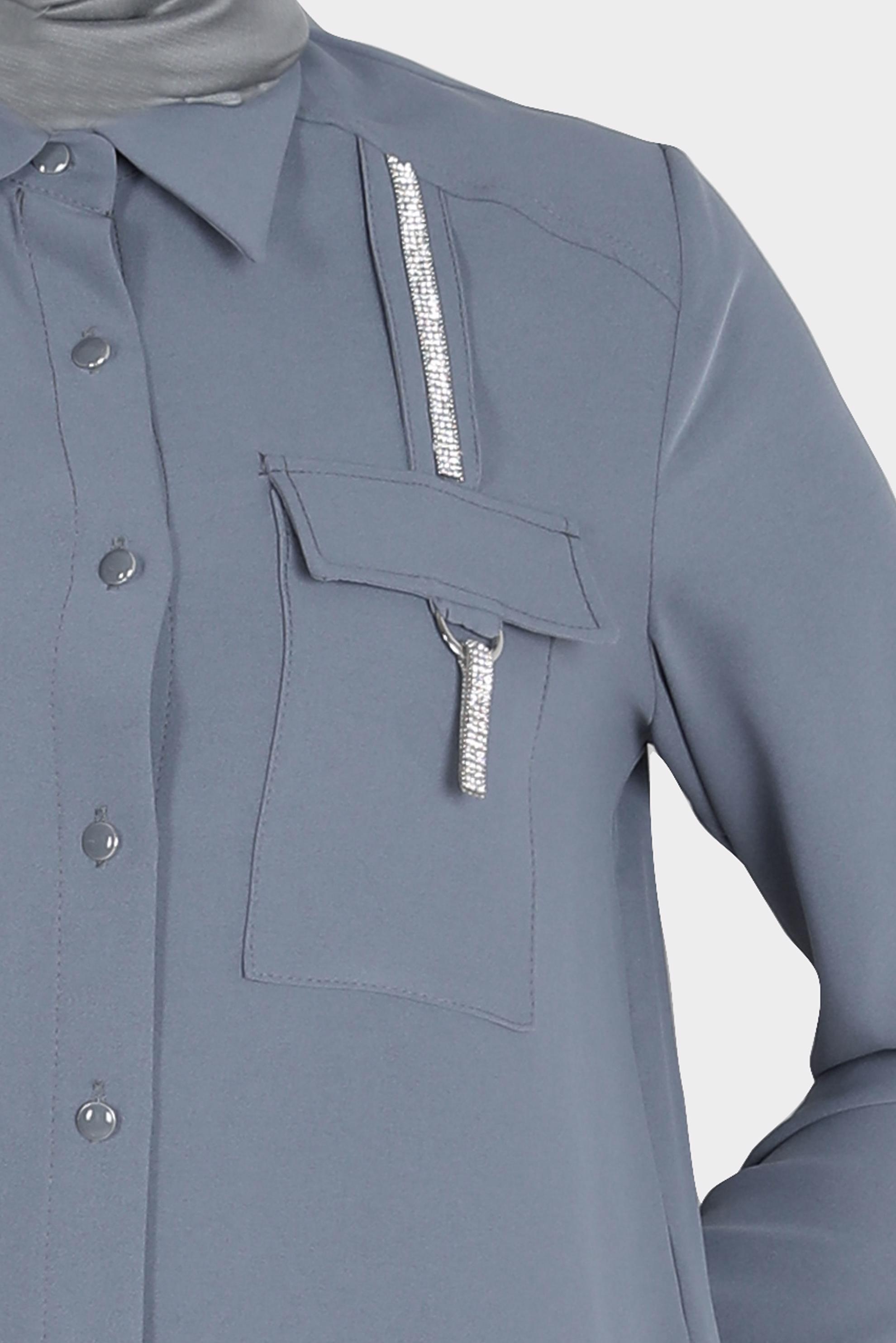 Tesettür giyim GRİ TAŞ DETAYLI CEPLİ TUNİK 42576-1 