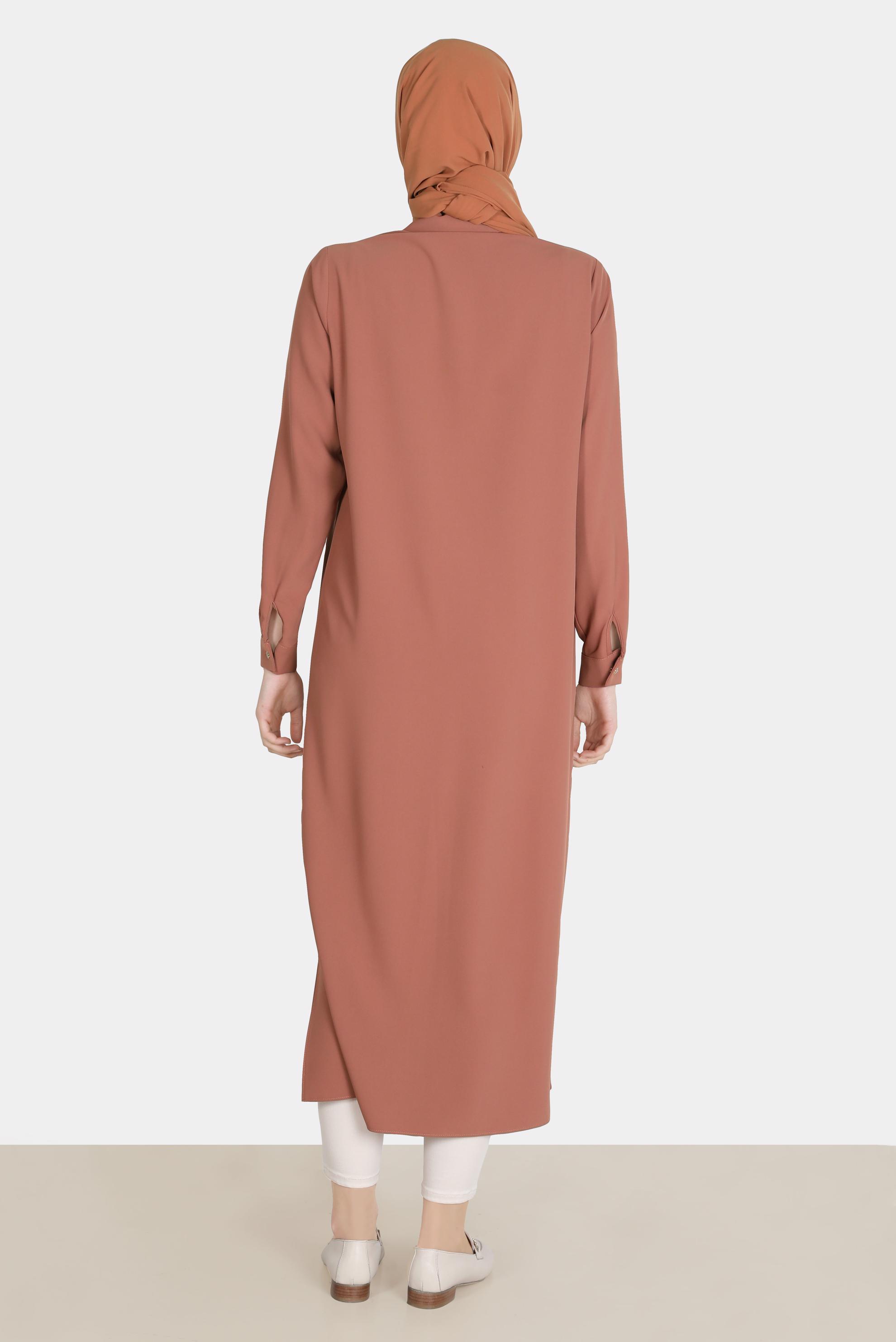 Tesettür giyim KAHVE TAŞ DETAYLI CEPLİ TUNİK 42576-1 