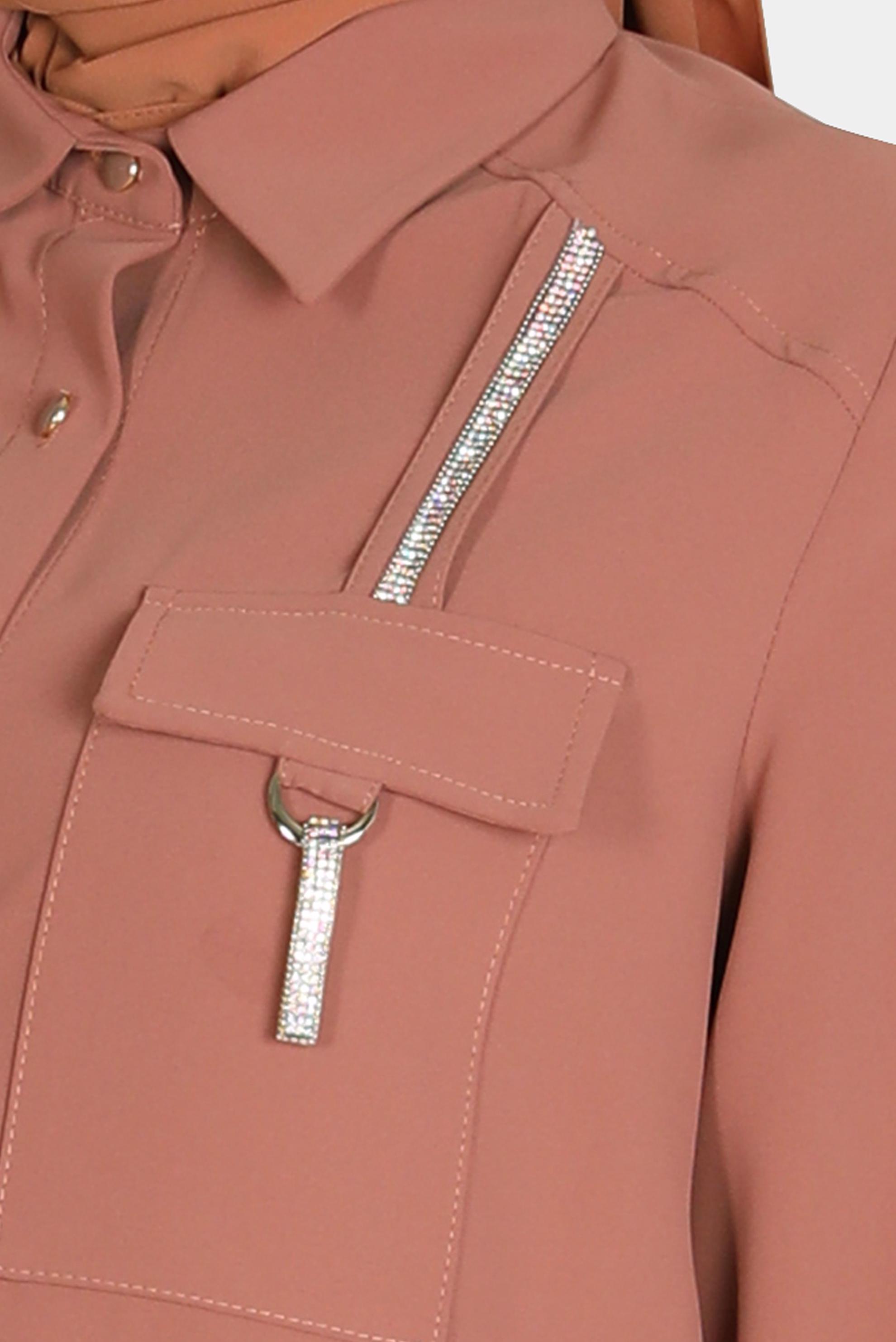 Tesettür giyim KAHVE TAŞ DETAYLI CEPLİ TUNİK 42576-1 