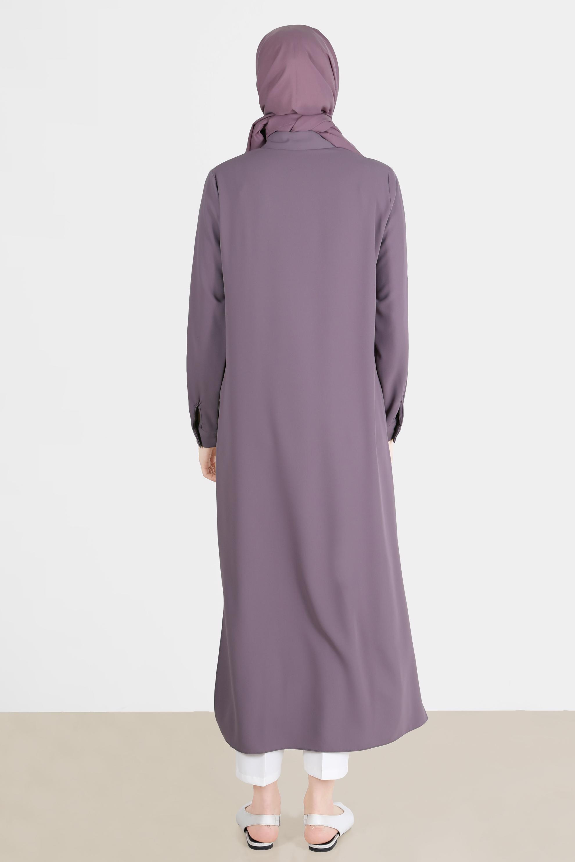 Tesettür giyim MOR PARLAK ŞERİT DETAYLI DÜĞMELİ TUNİK 42576 