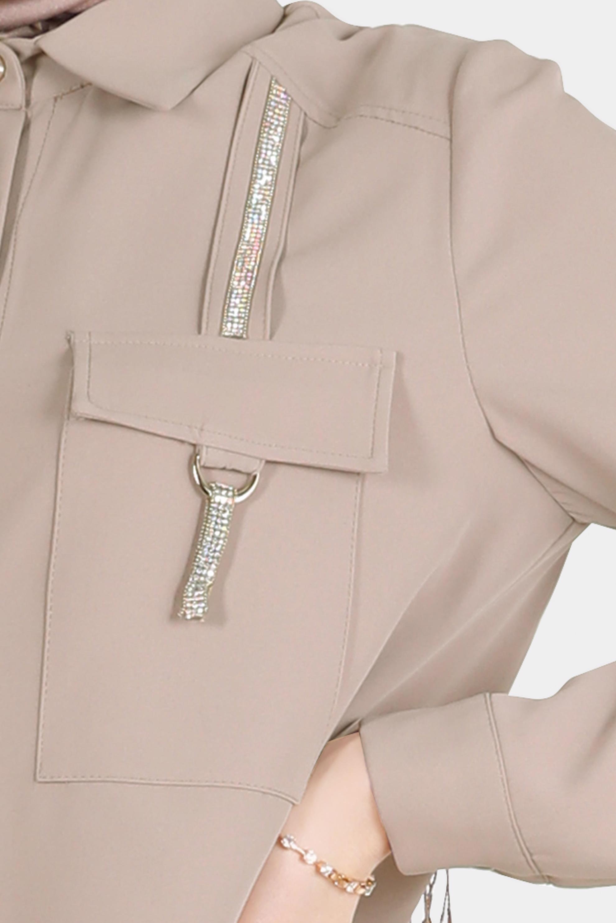 Tesettür giyim KAHVE PARLAK ŞERİT DETAYLI DÜĞMELİ TUNİK 42576 