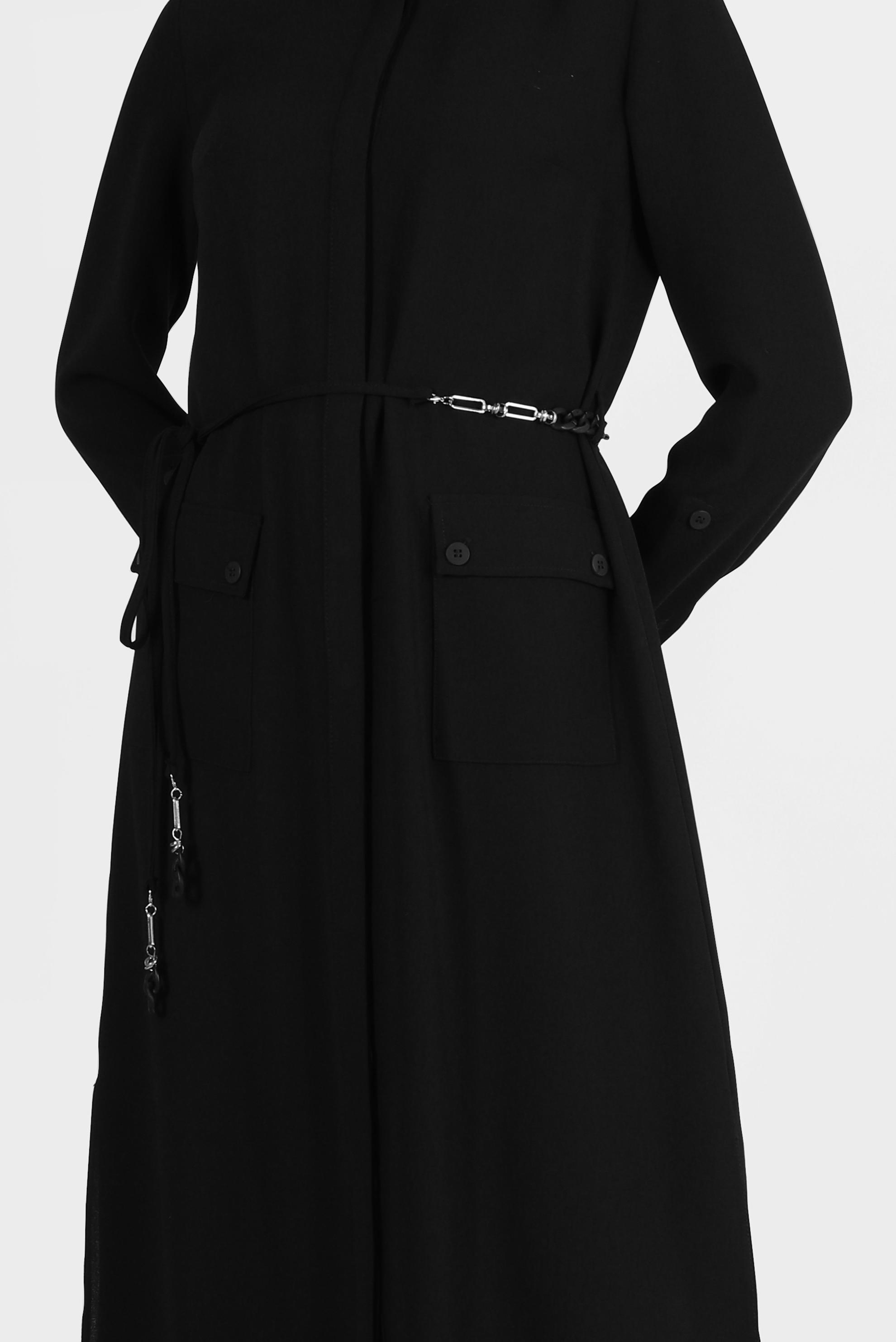 Tesettür giyim SİYAH YANI YIRTMAÇLI CEPLİ TUNİK 42577