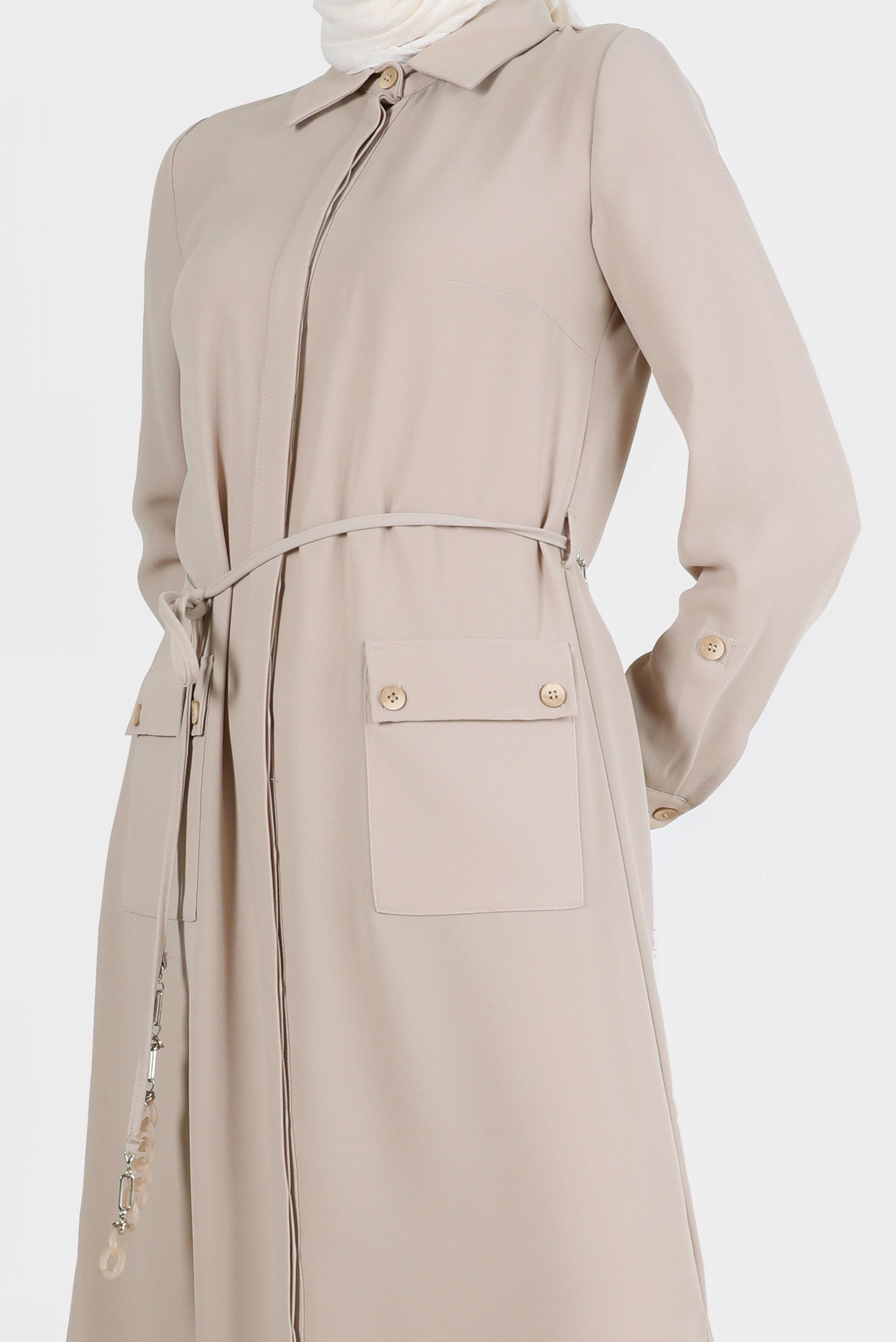 Tesettür giyim BEJ YANI YIRTMAÇLI CEPLİ TUNİK 42577