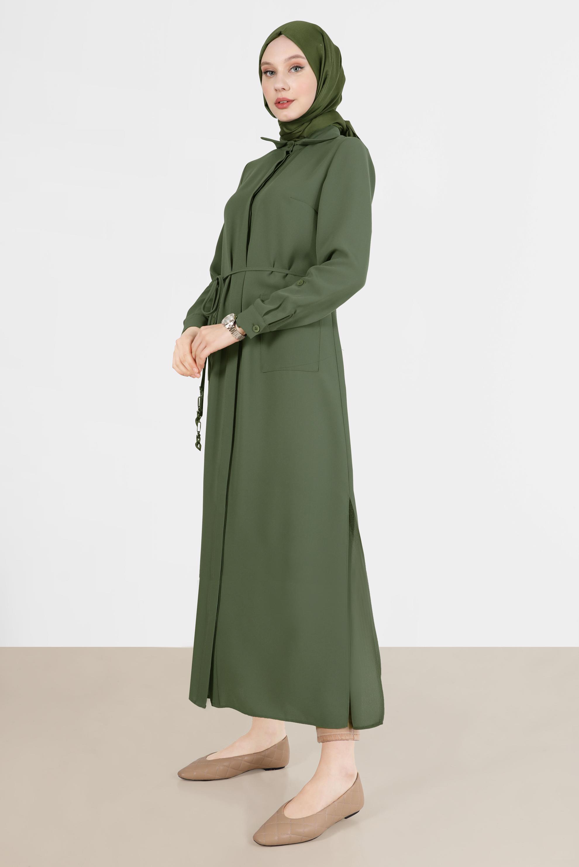 Tesettür giyim HAKİ YANI YIRTMAÇLI CEPLİ TUNİK 42577