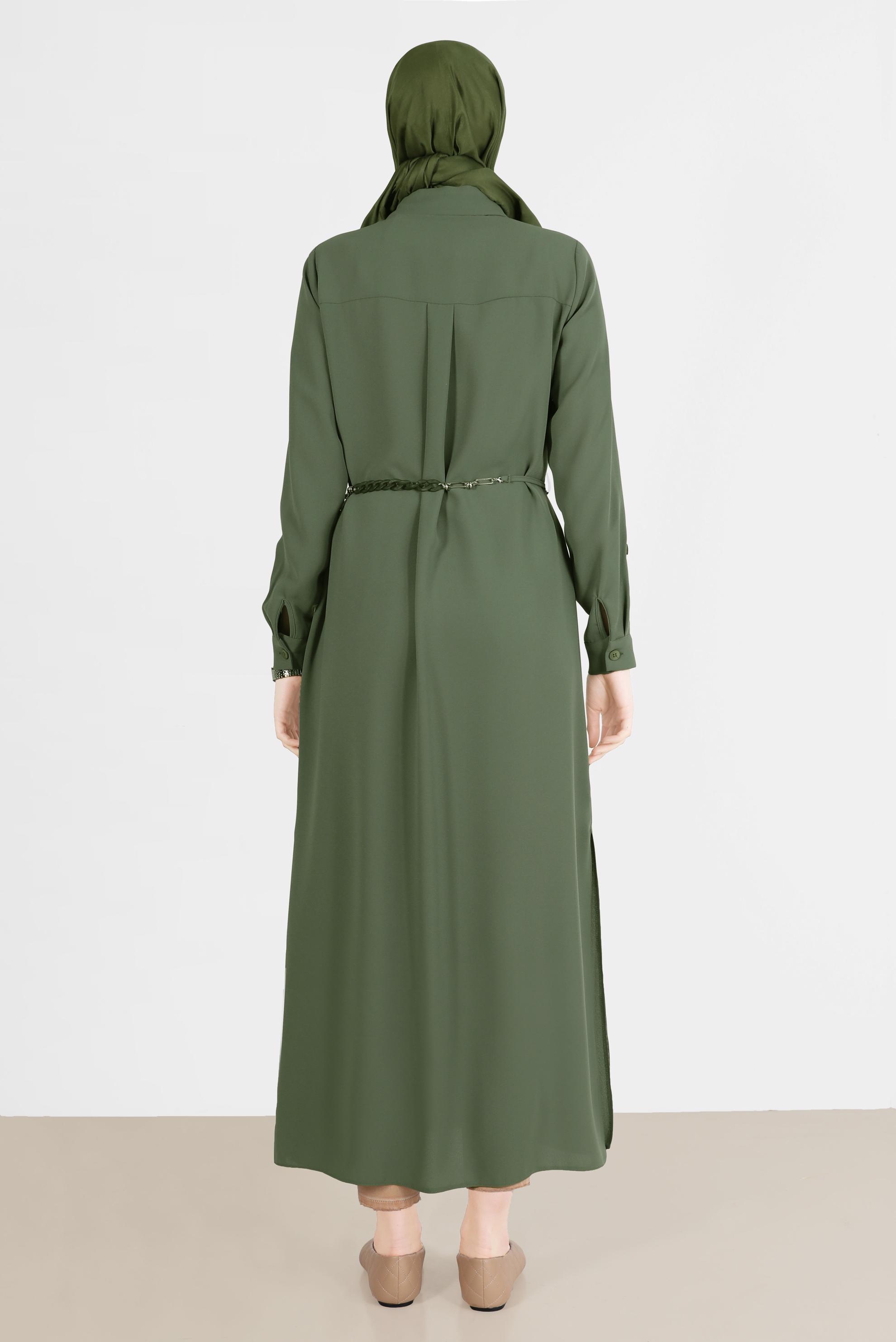 Tesettür giyim HAKİ YANI YIRTMAÇLI CEPLİ TUNİK 42577