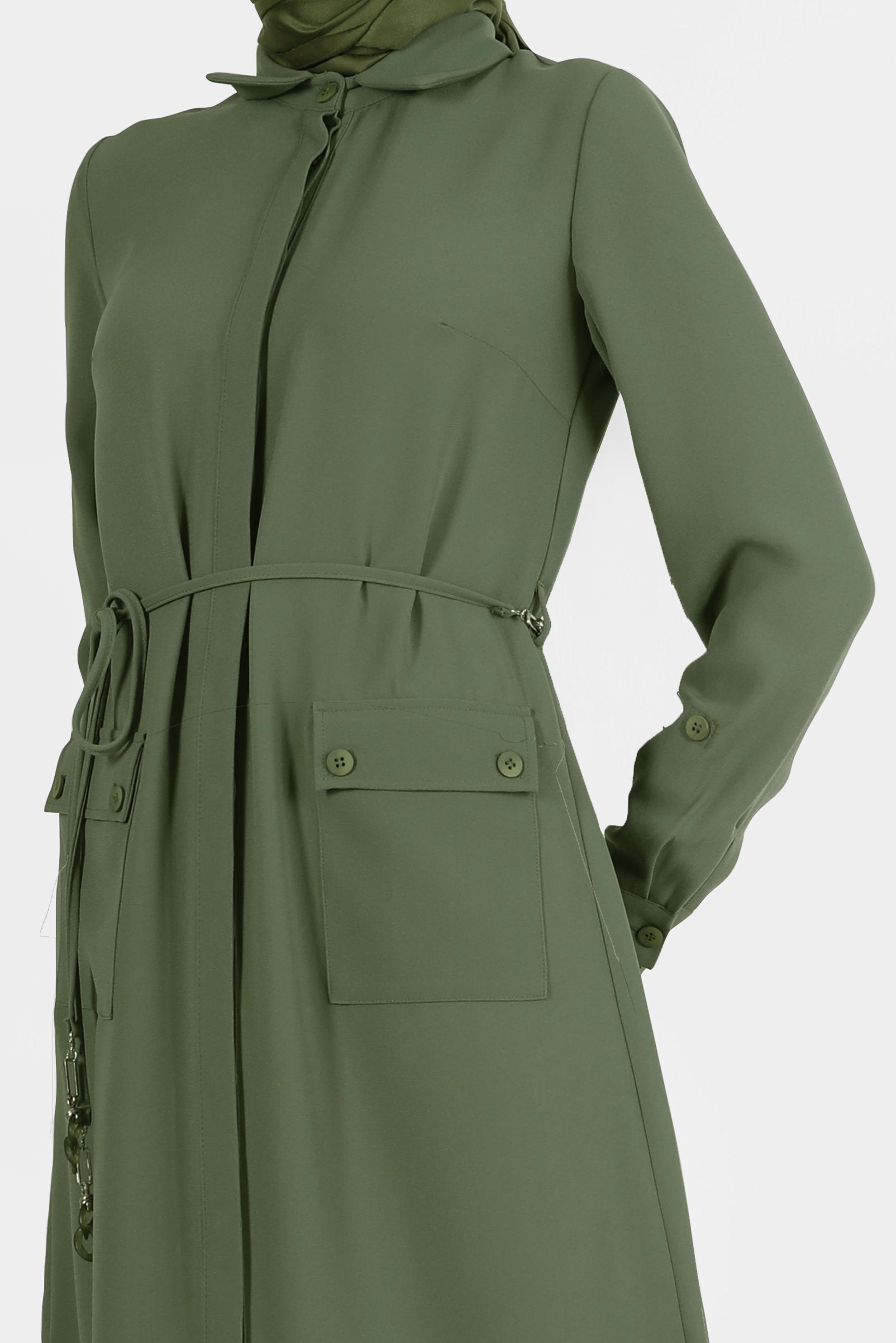 Tesettür giyim HAKİ YANI YIRTMAÇLI CEPLİ TUNİK 42577