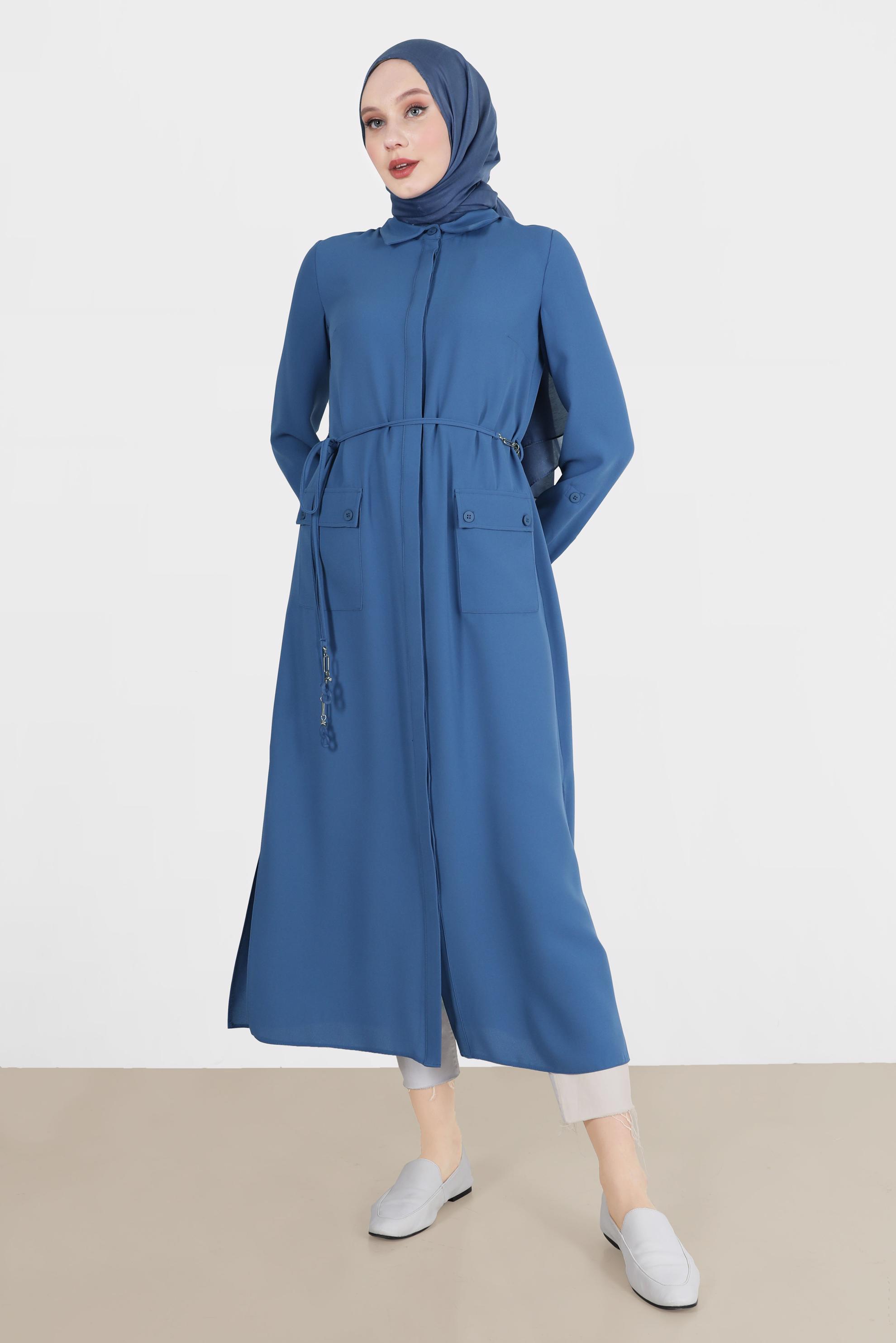 Tesettür giyim LACİVERT YANI YIRTMAÇLI CEPLİ TUNİK 42577