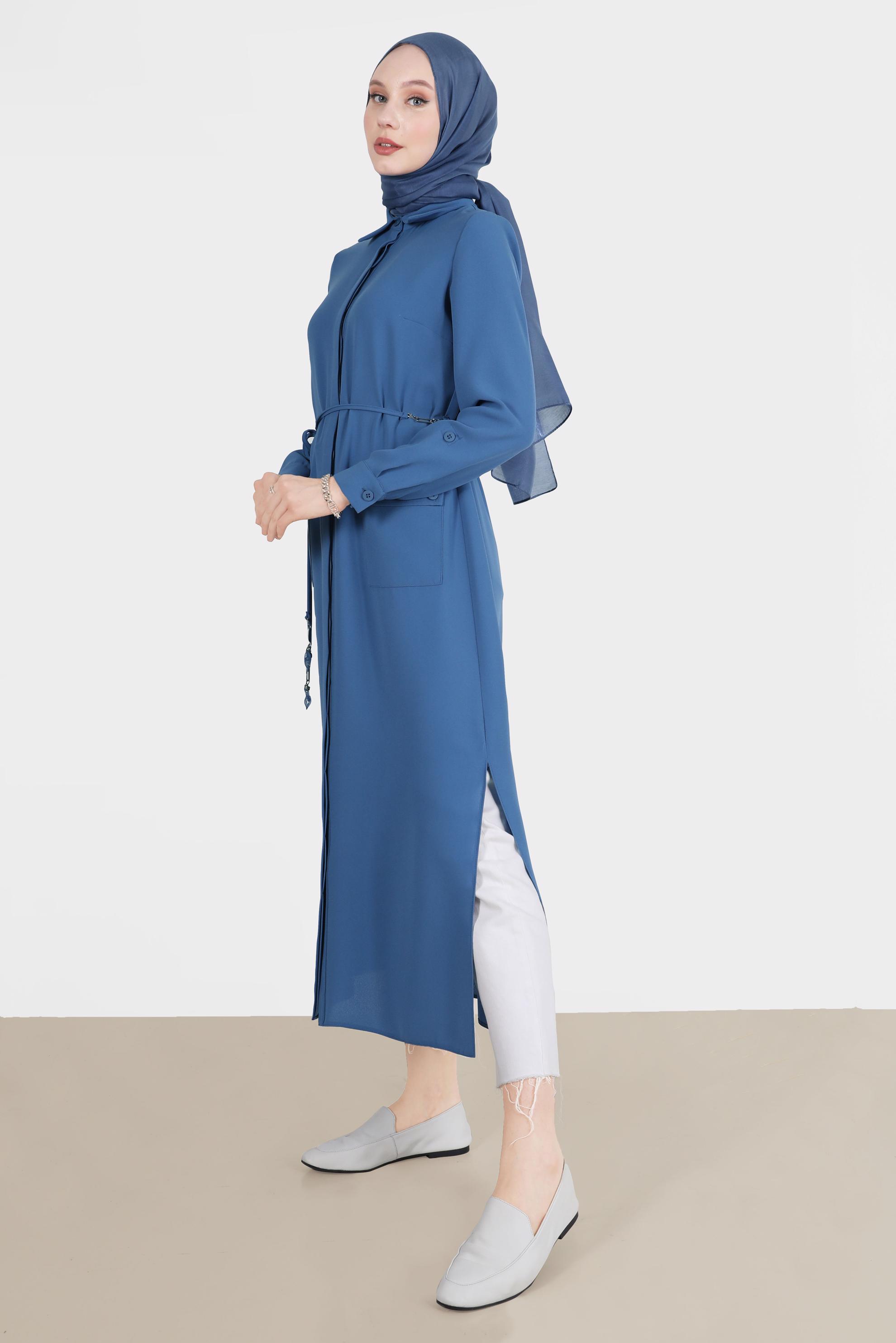 Tesettür giyim LACİVERT YANI YIRTMAÇLI CEPLİ TUNİK 42577