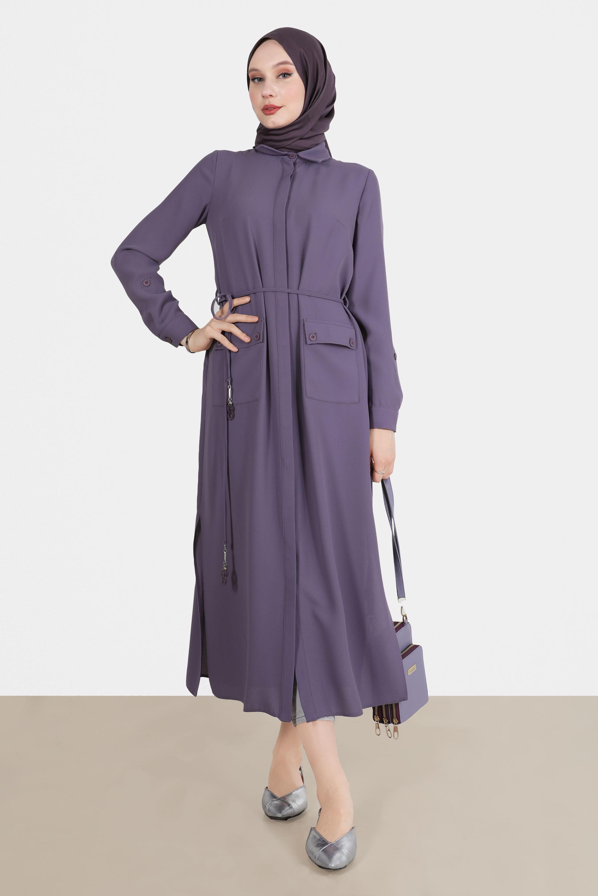 Tesettür giyim MOR YANI YIRTMAÇLI CEPLİ TUNİK 42577