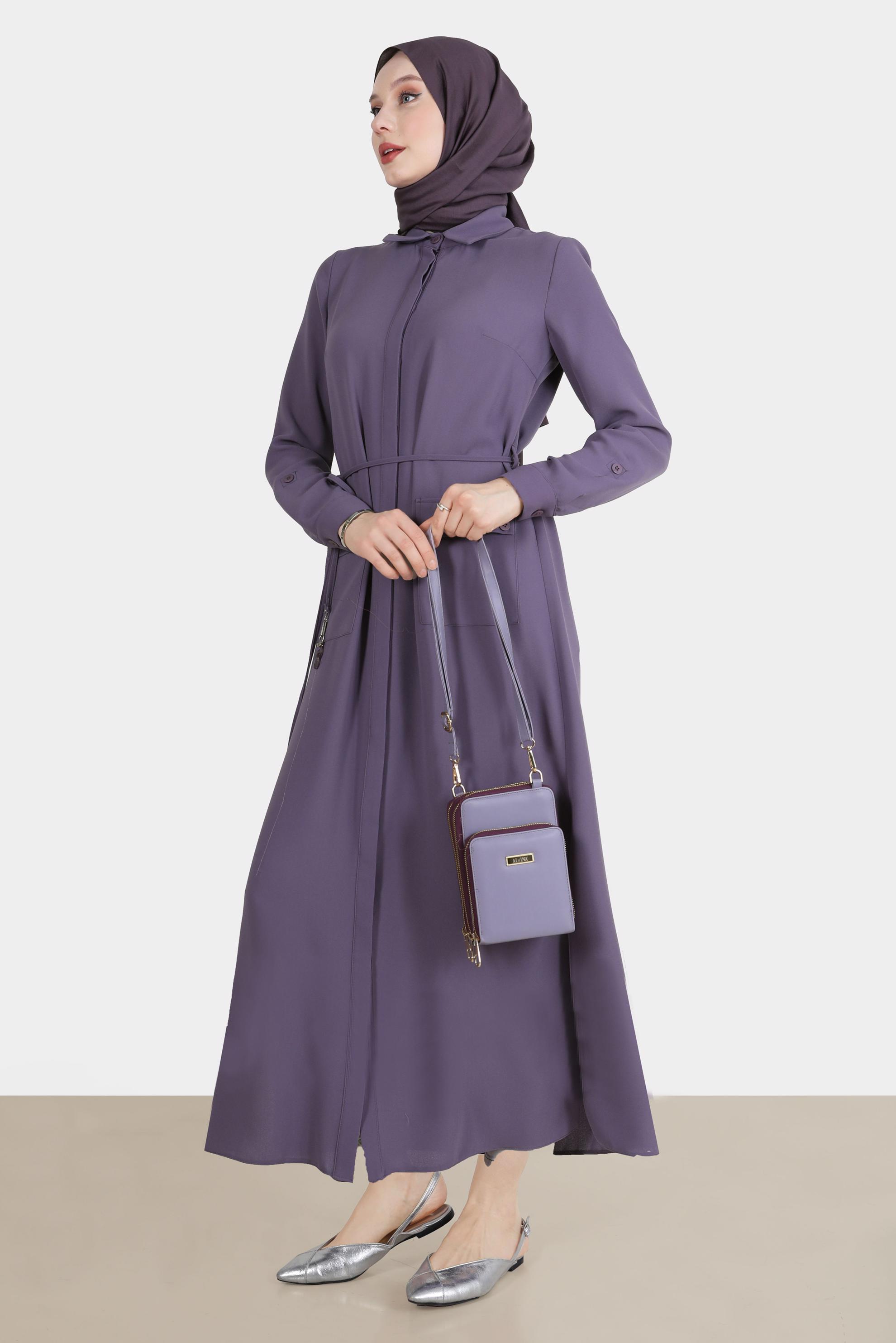 Tesettür giyim MOR YANI YIRTMAÇLI CEPLİ TUNİK 42577