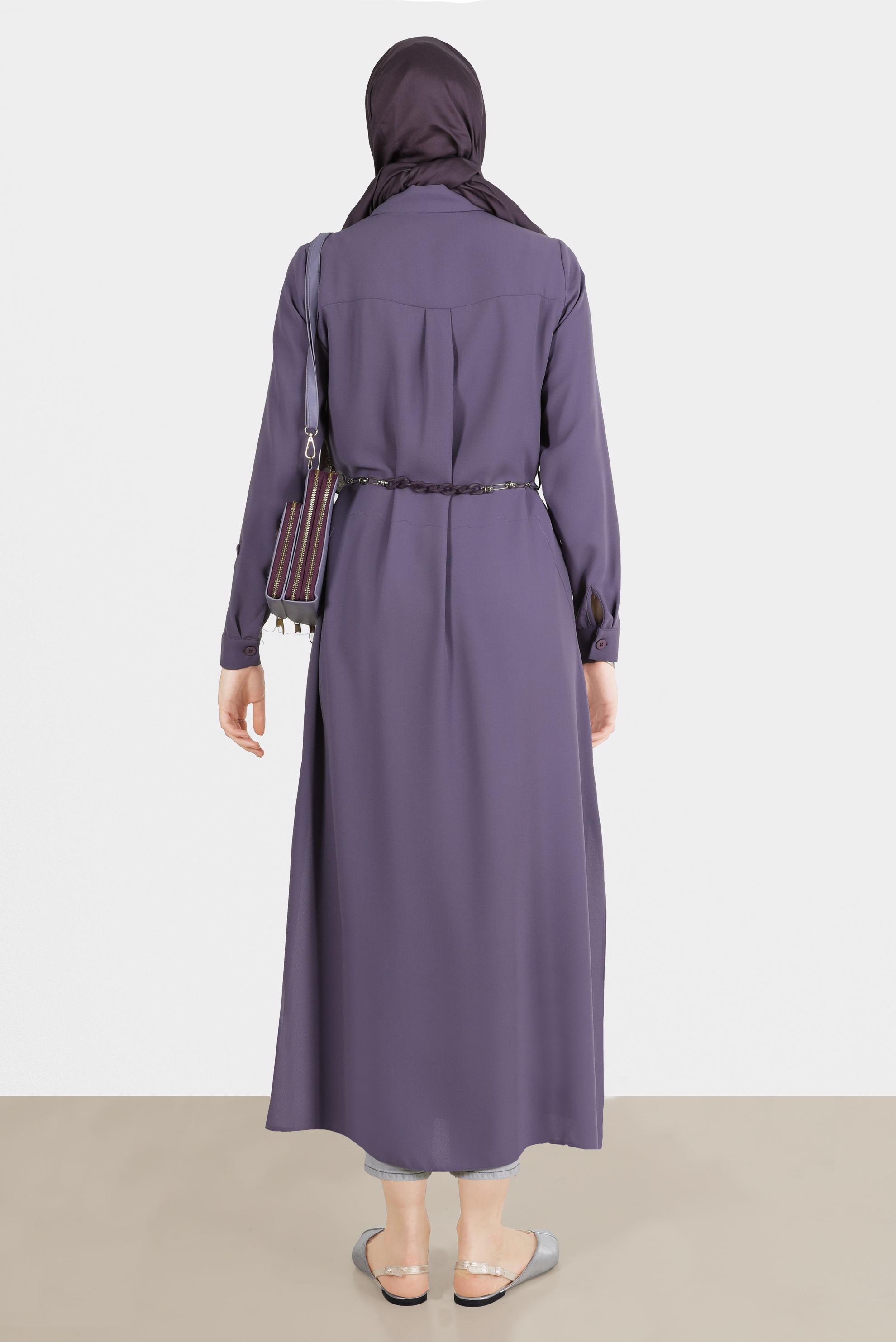 Tesettür giyim MOR YANI YIRTMAÇLI CEPLİ TUNİK 42577