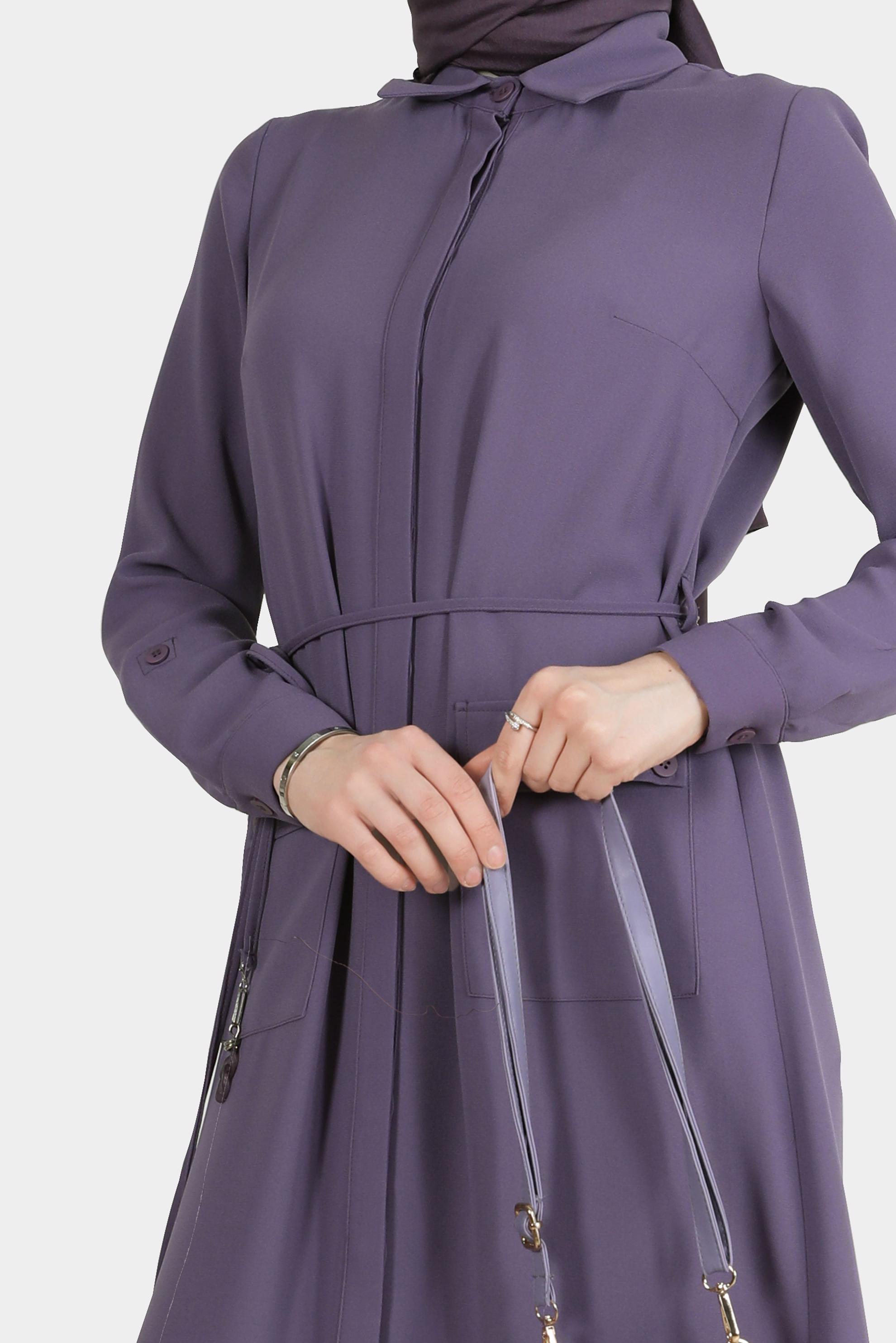 Tesettür giyim MOR YANI YIRTMAÇLI CEPLİ TUNİK 42577