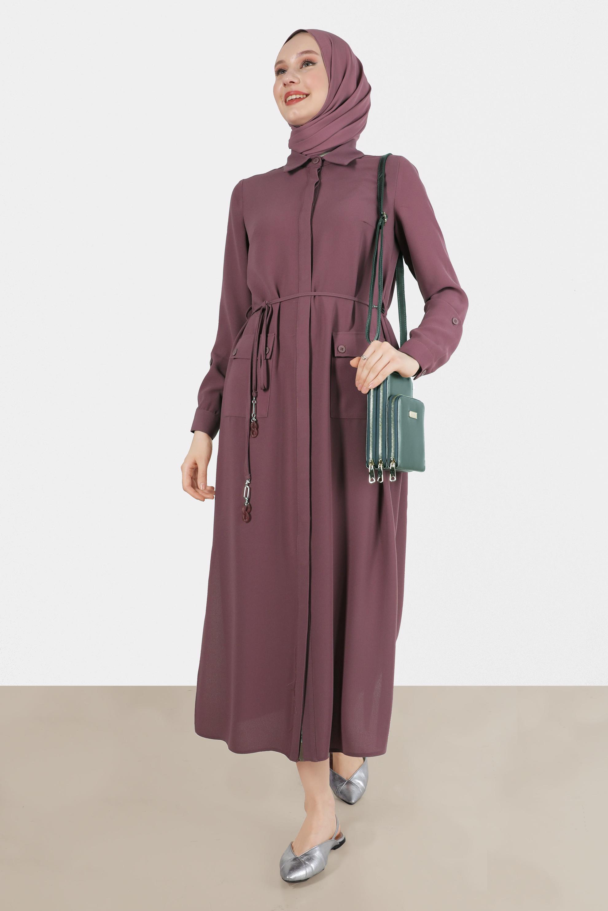 Tesettür giyim PEMBE YANI YIRTMAÇLI CEPLİ TUNİK 42577