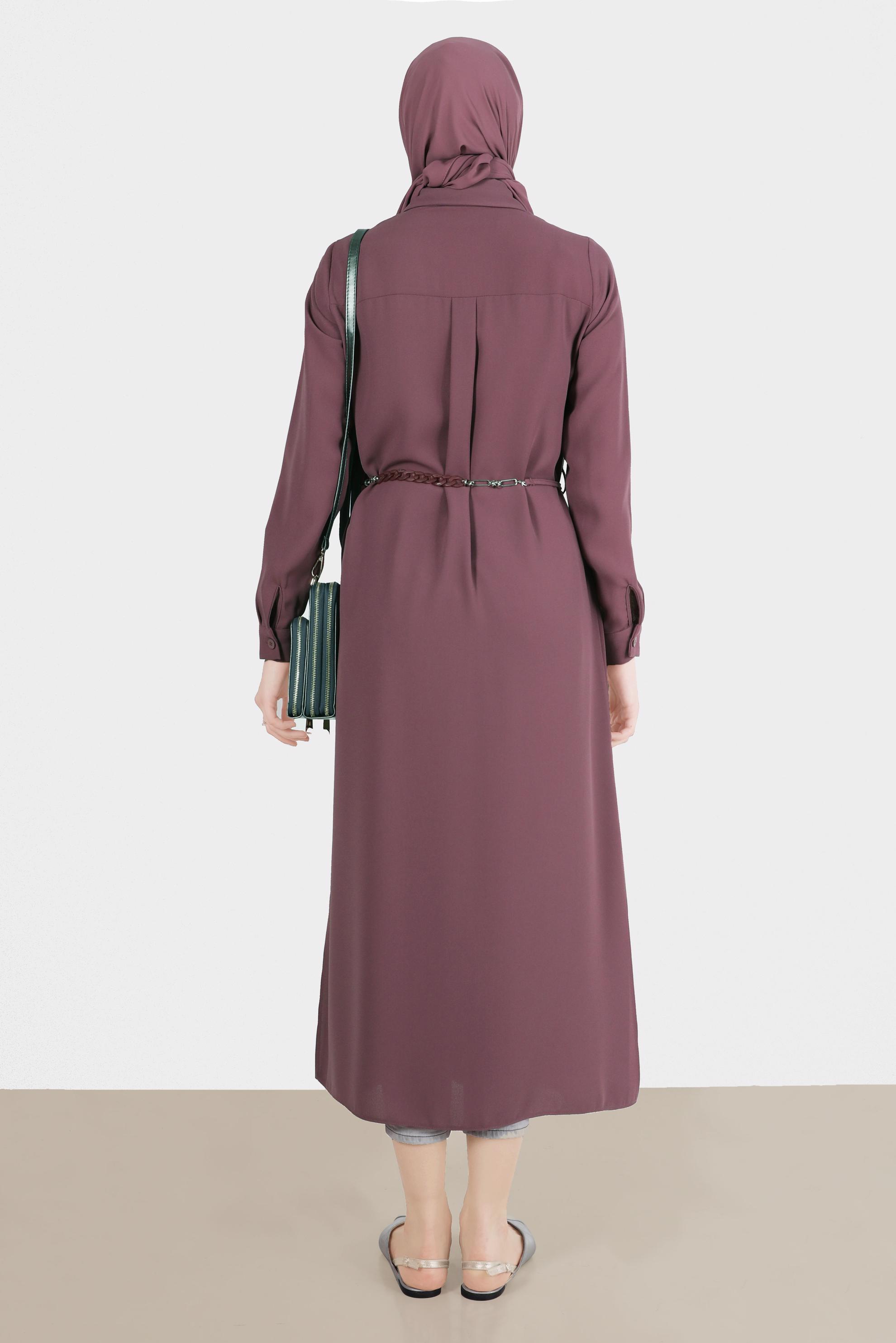 Tesettür giyim PEMBE YANI YIRTMAÇLI CEPLİ TUNİK 42577