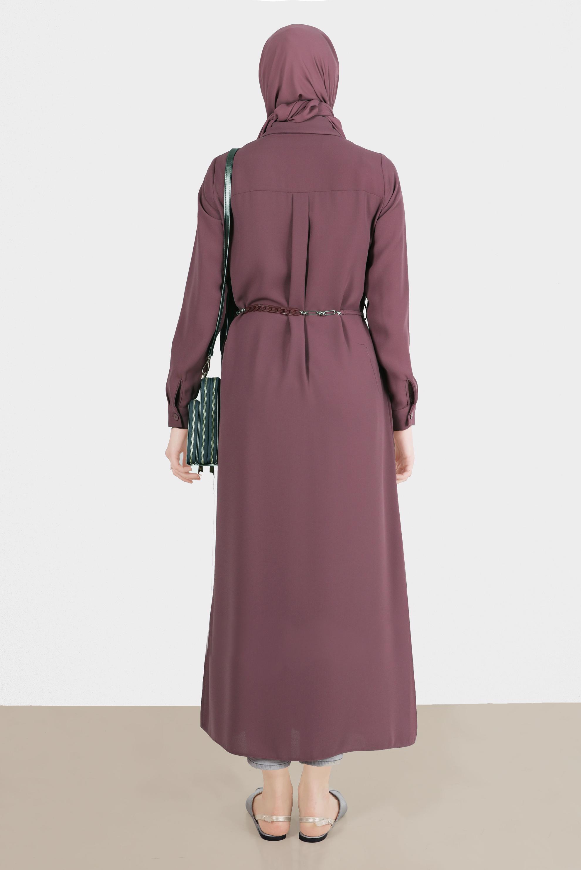 Tesettür giyim PEMBE YANI YIRTMAÇLI CEPLİ TUNİK 42577