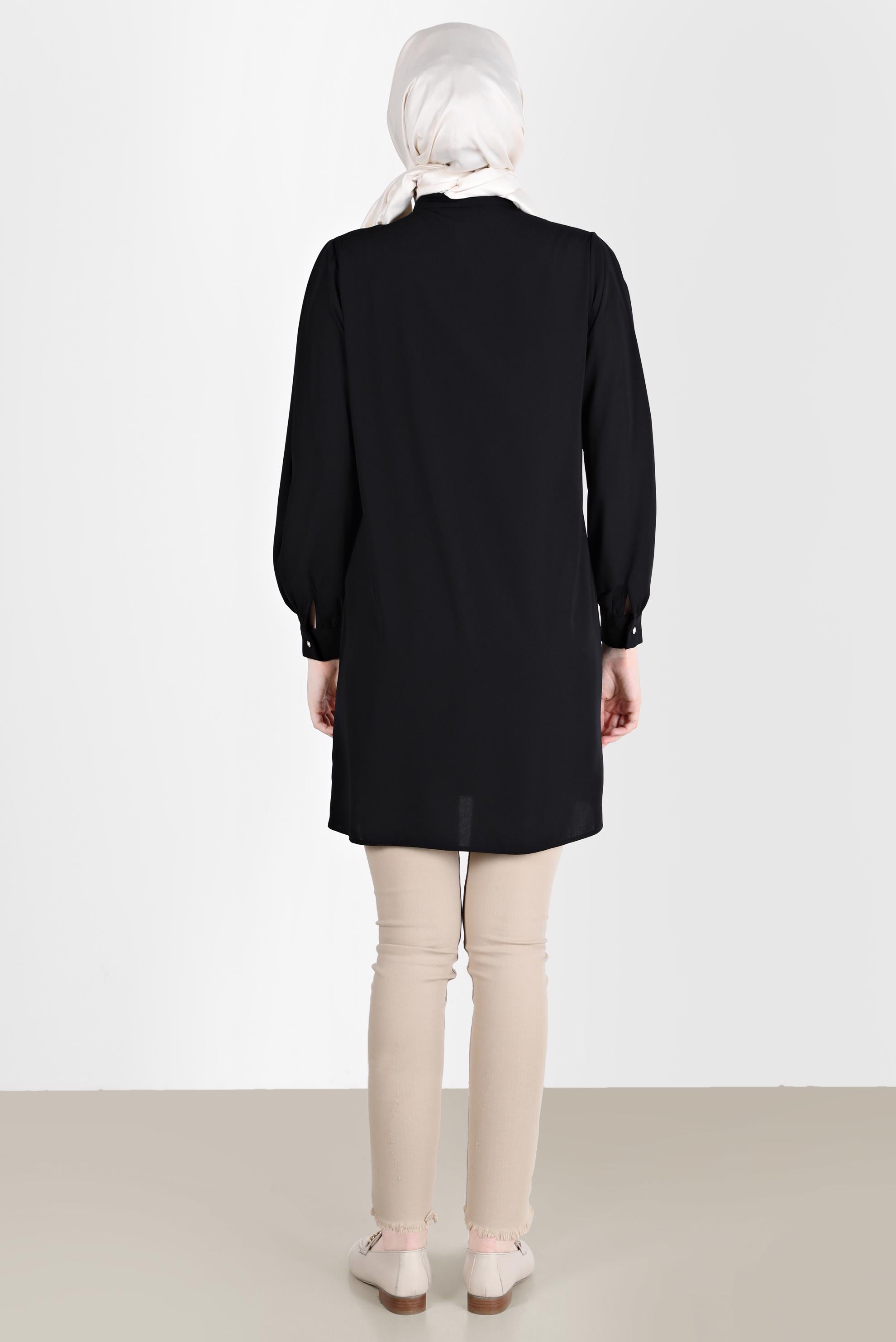 Tesettür giyim SİYAH TAŞLI DÜĞME DETAYLI TUNİK 42578 