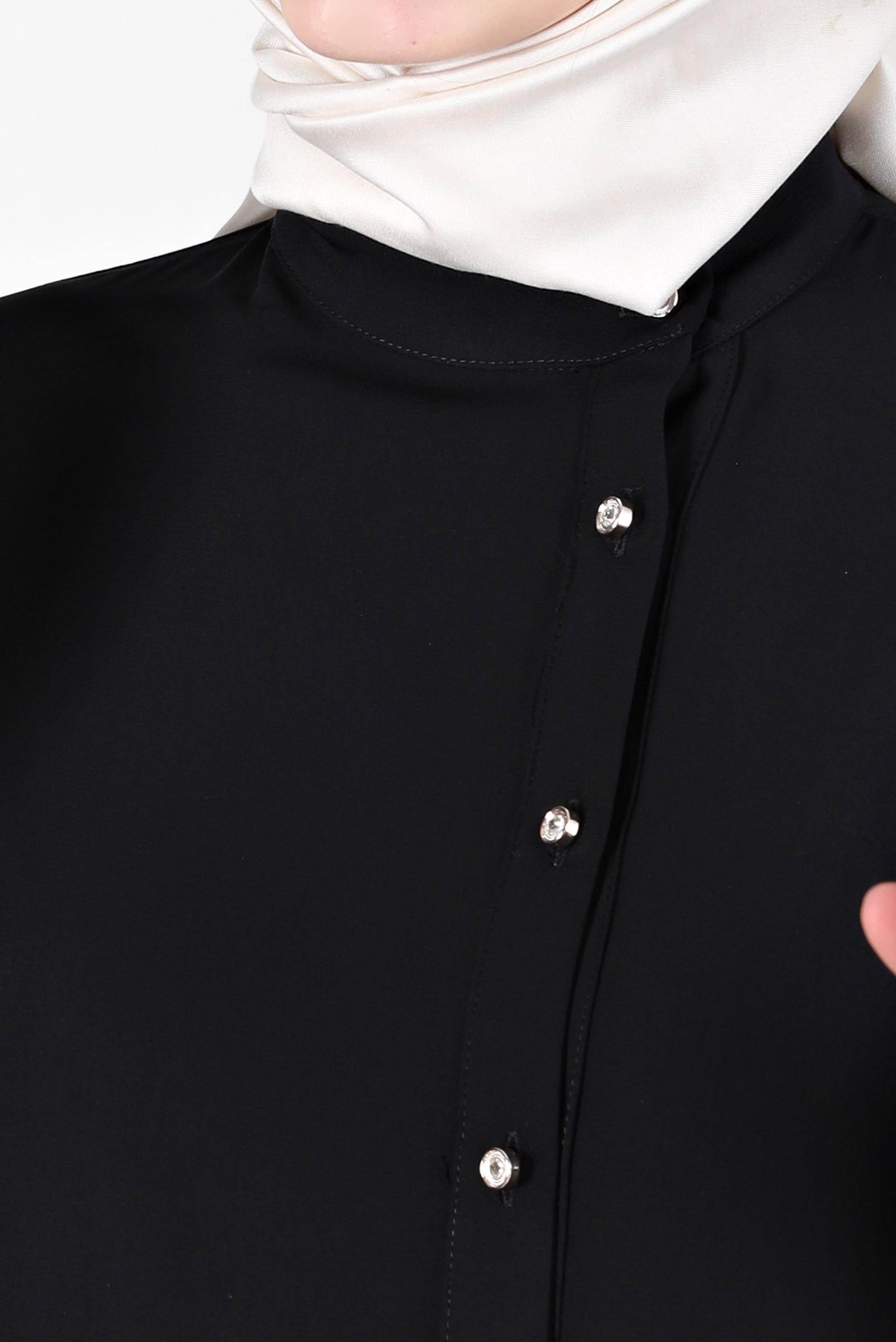 Tesettür giyim SİYAH TAŞLI DÜĞME DETAYLI TUNİK 42578 