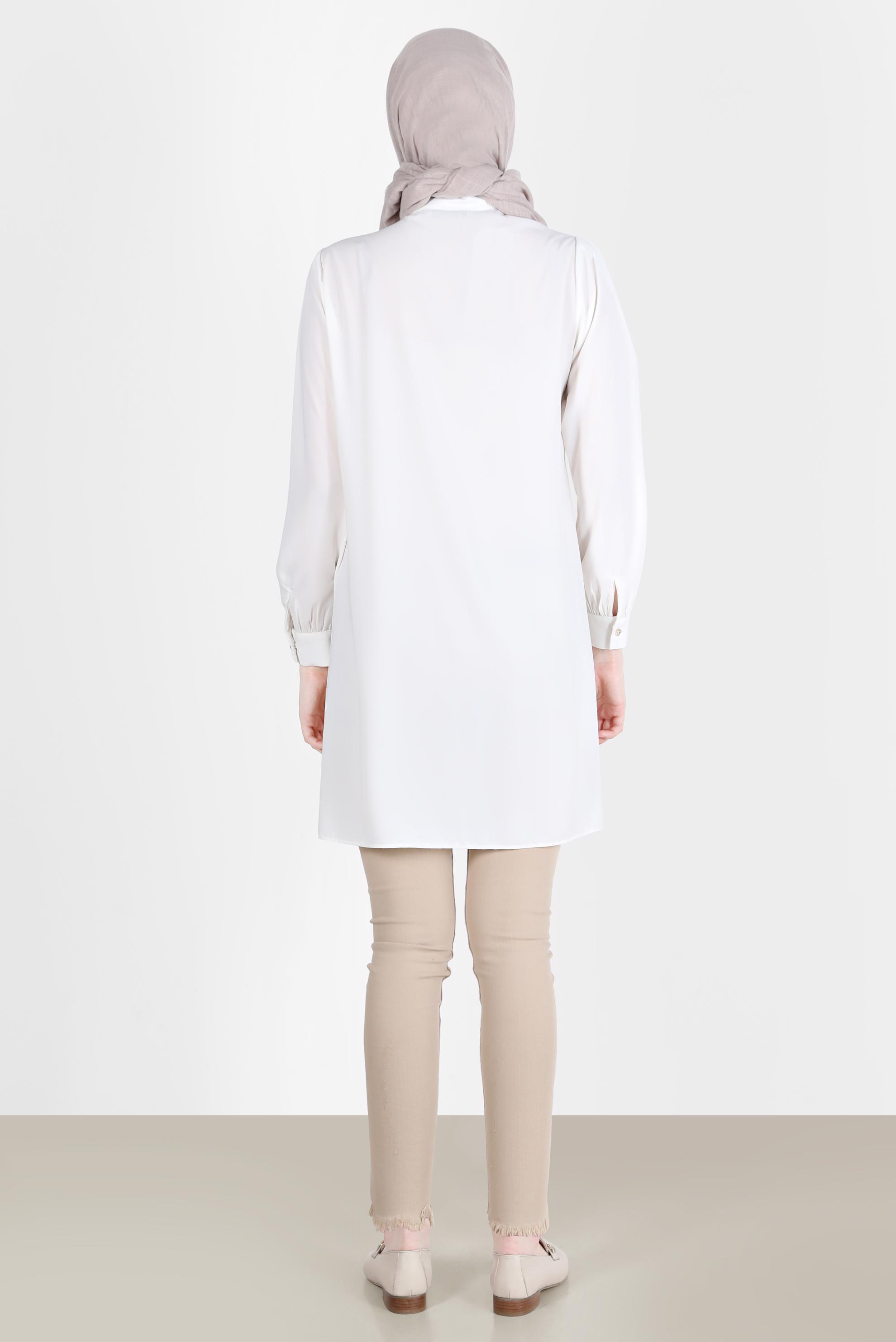 Tesettür giyim BEYAZ TAŞLI DÜĞME DETAYLI TUNİK 42578 