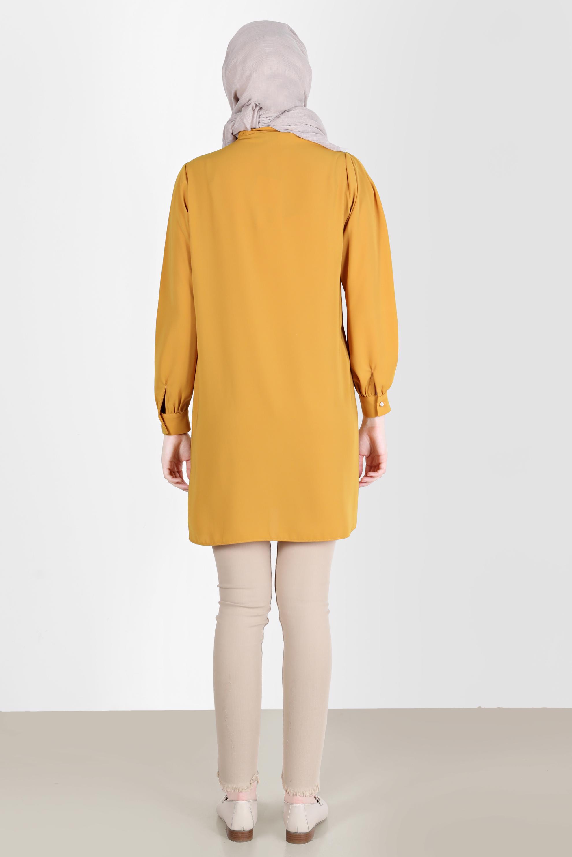 Tesettür giyim SARI TAŞLI DÜĞME DETAYLI TUNİK 42578 