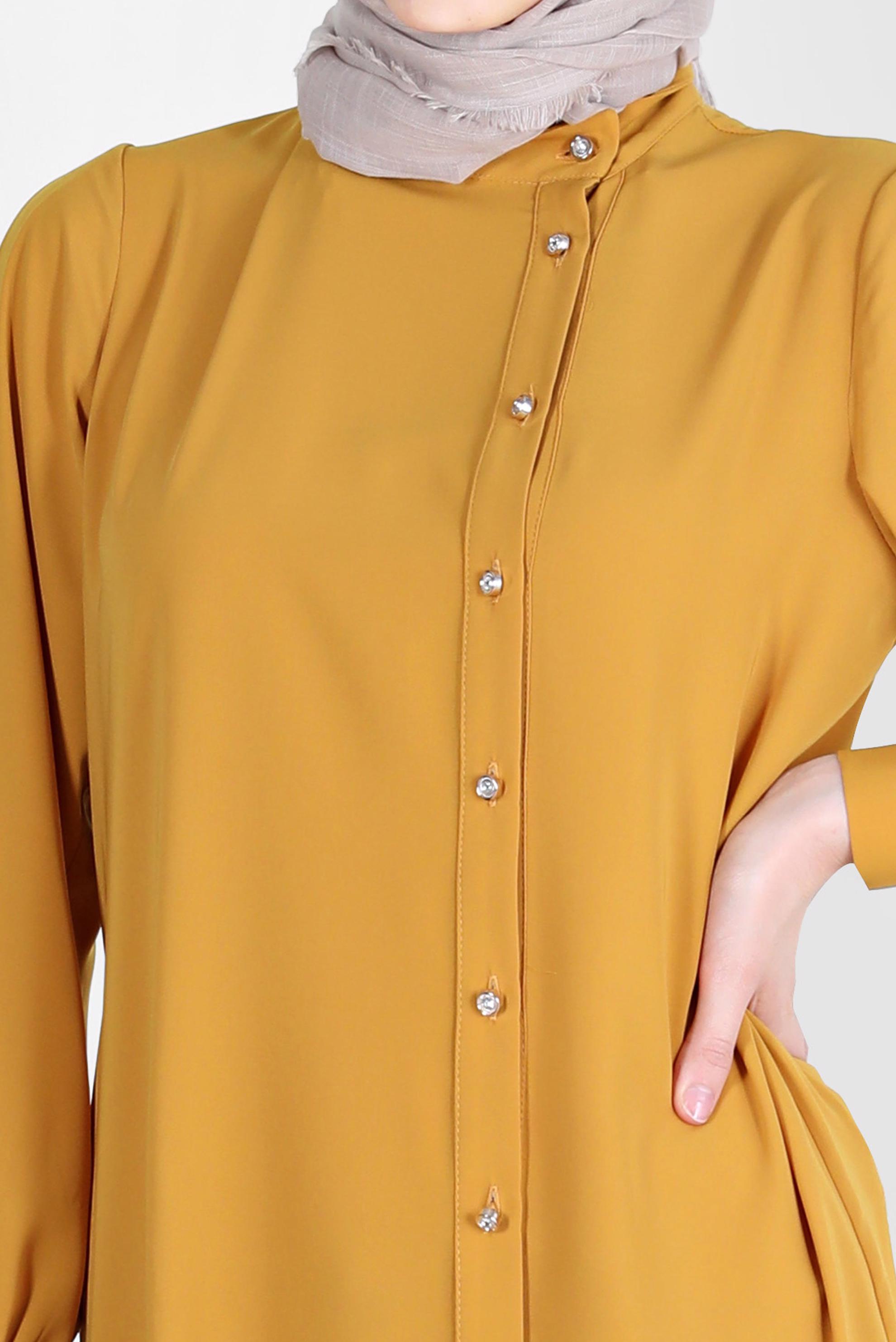 Tesettür giyim SARI TAŞLI DÜĞME DETAYLI TUNİK 42578 