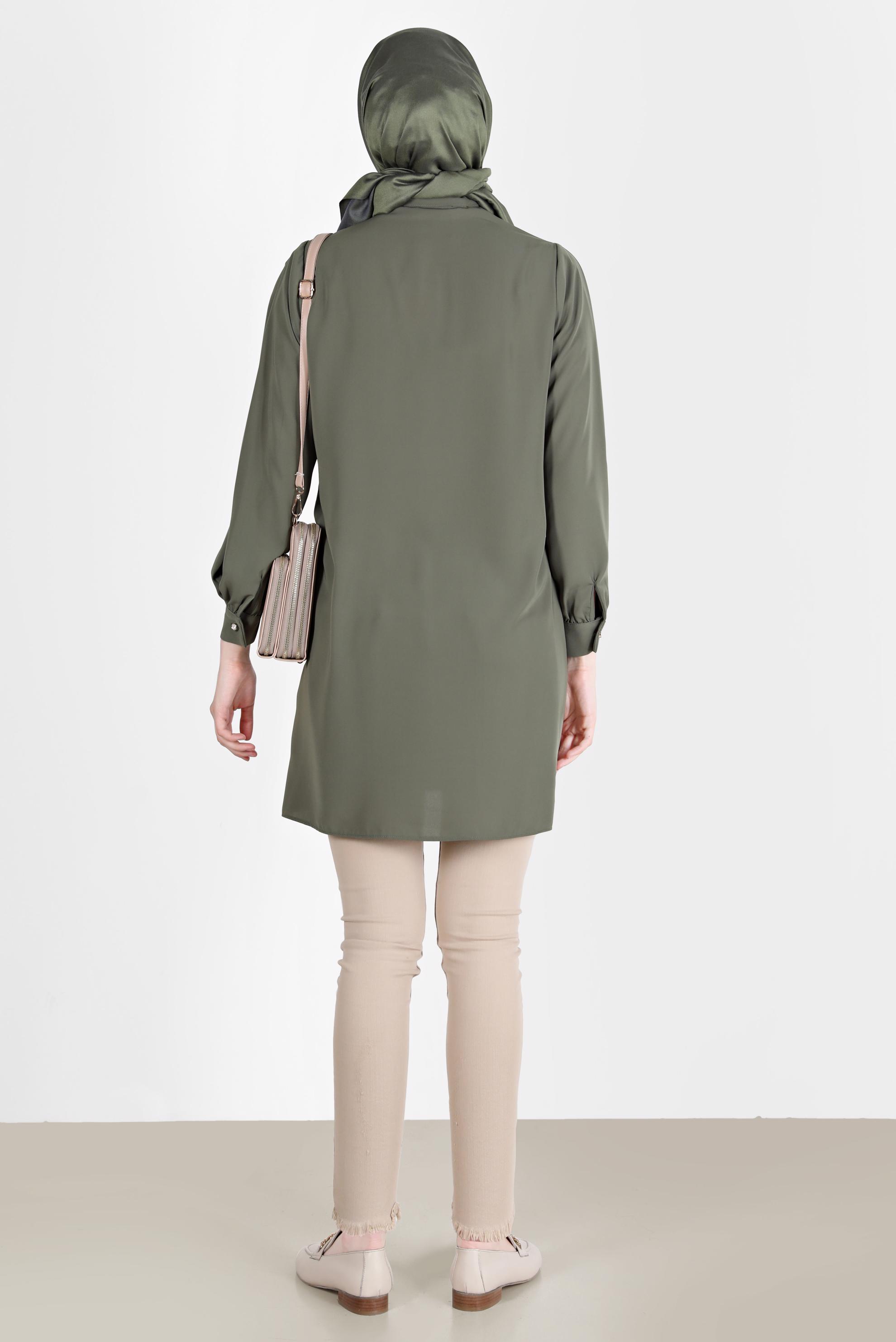 Tesettür giyim HAKİ TAŞLI DÜĞME DETAYLI TUNİK 42578 