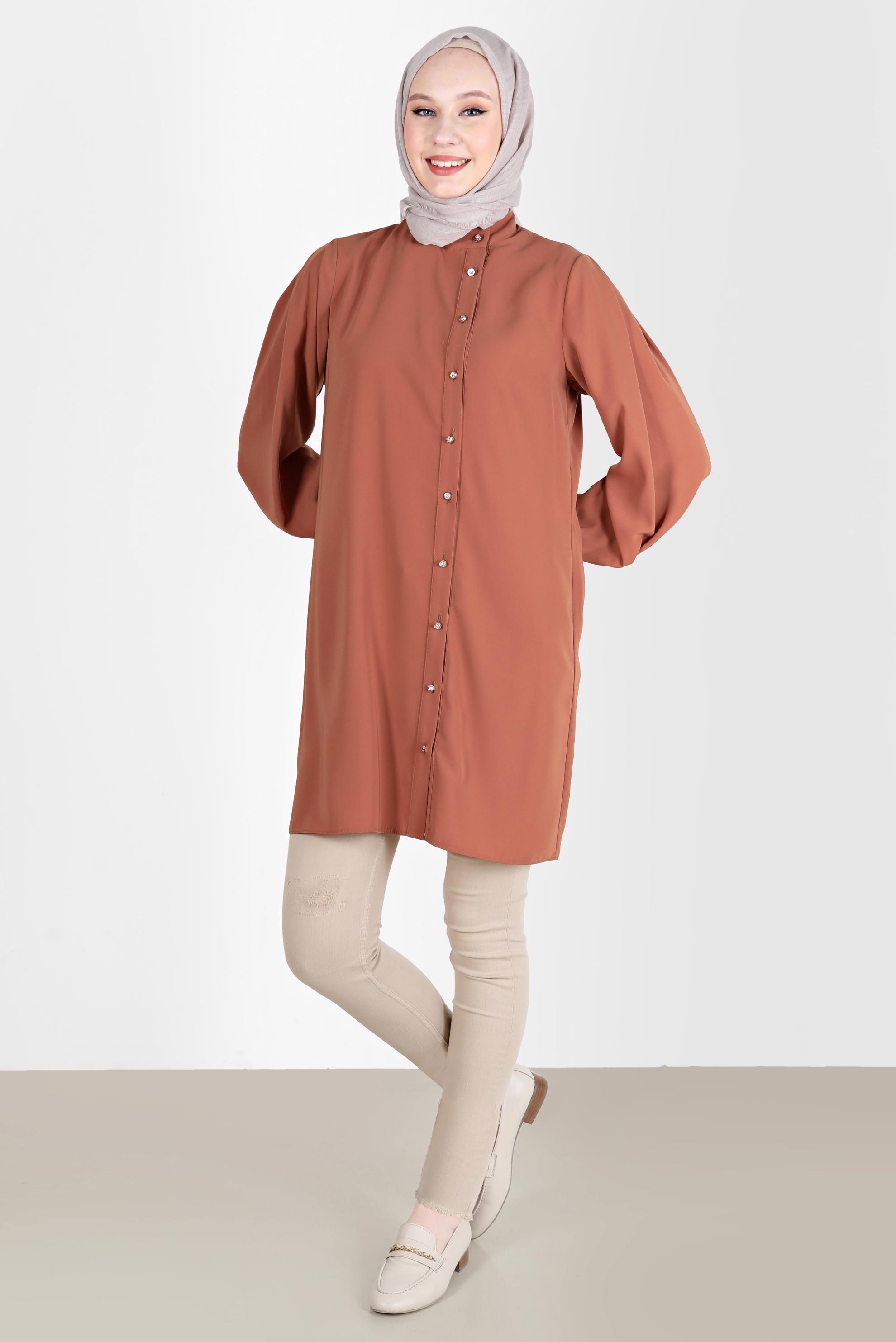Tesettür giyim TURUNCU TAŞLI DÜĞME DETAYLI TUNİK 42578 