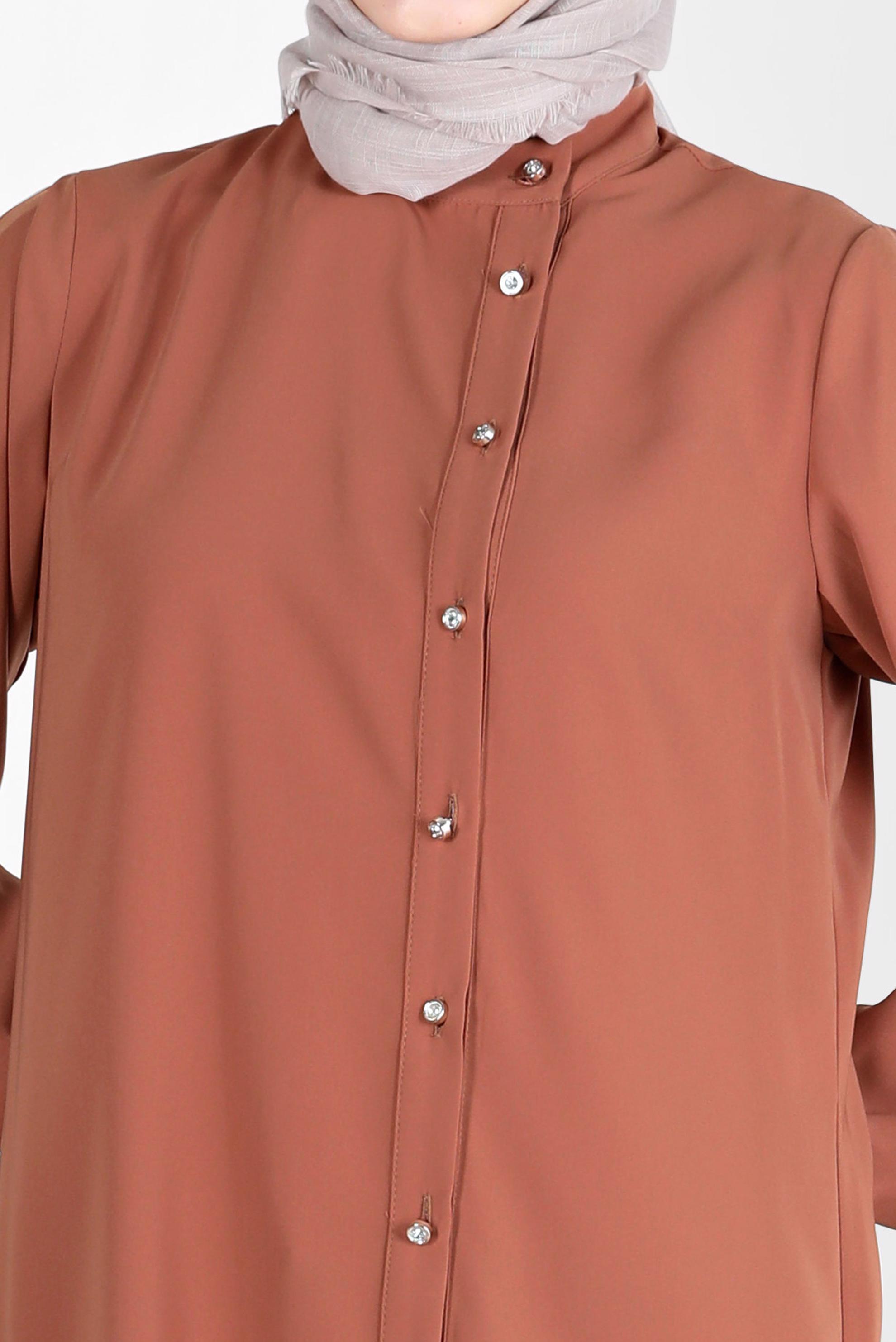 Tesettür giyim TURUNCU TAŞLI DÜĞME DETAYLI TUNİK 42578 