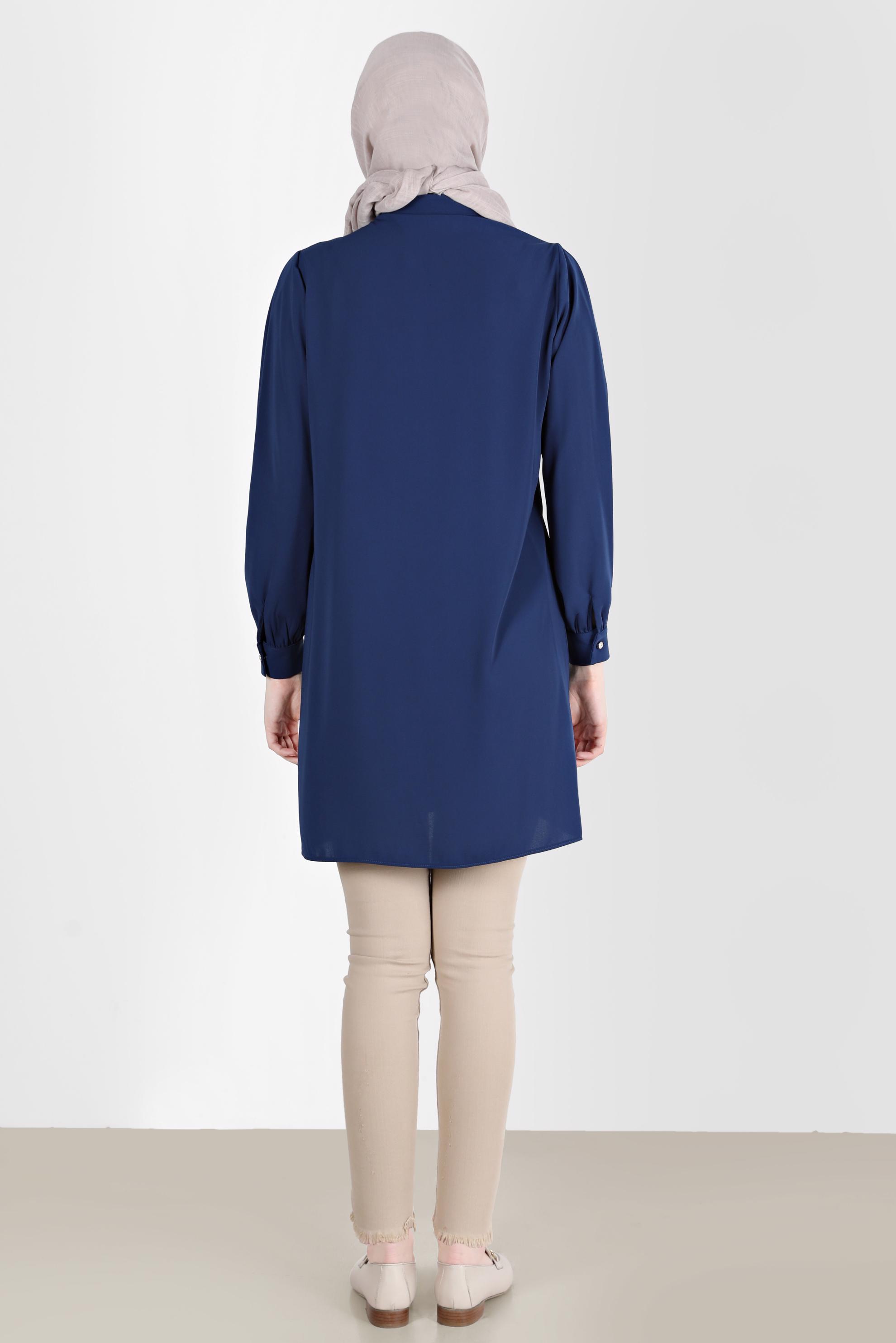 Tesettür giyim LACİVERT TAŞLI DÜĞME DETAYLI TUNİK 42578 