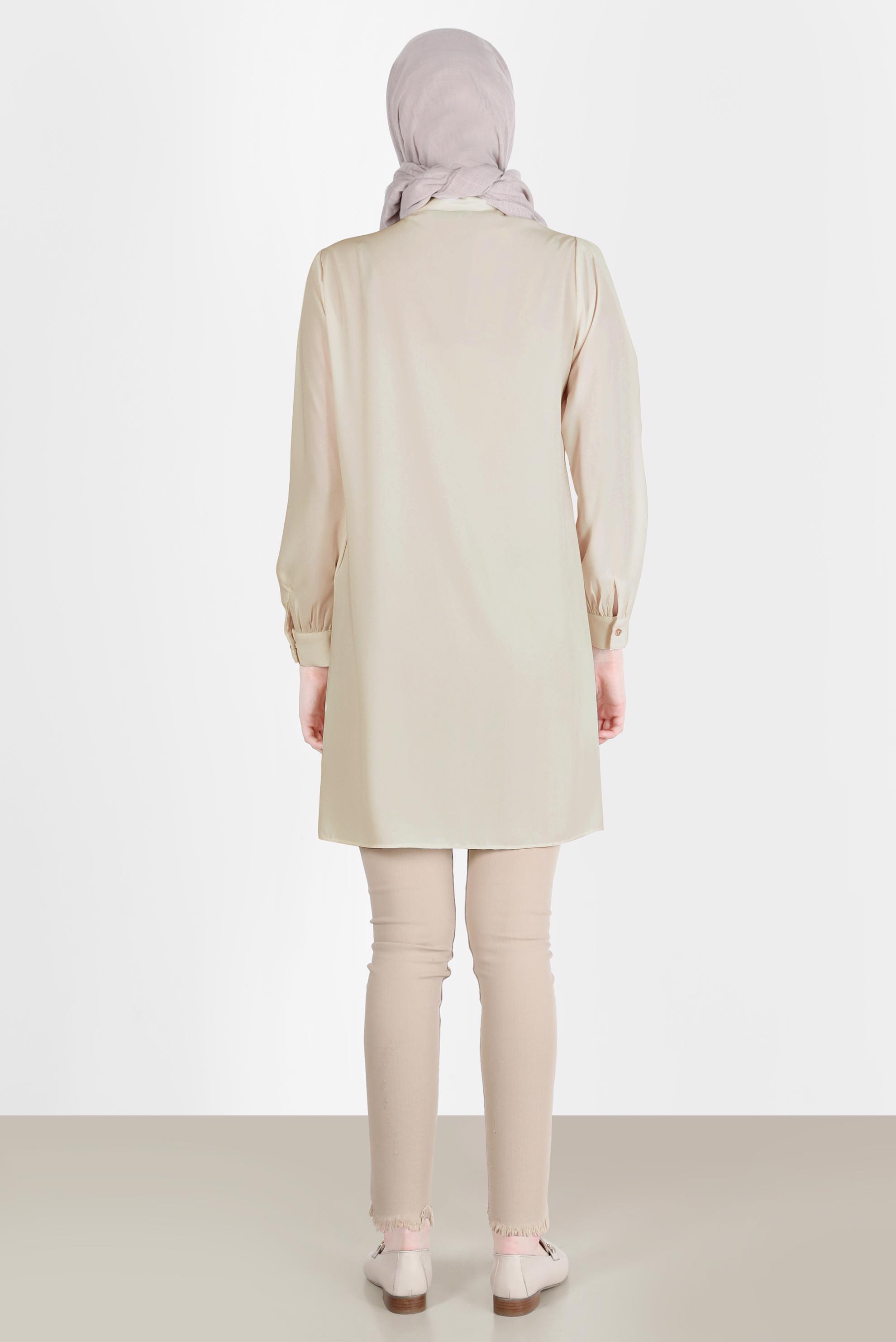 Tesettür giyim EKRU TAŞLI DÜĞME DETAYLI TUNİK 42578 