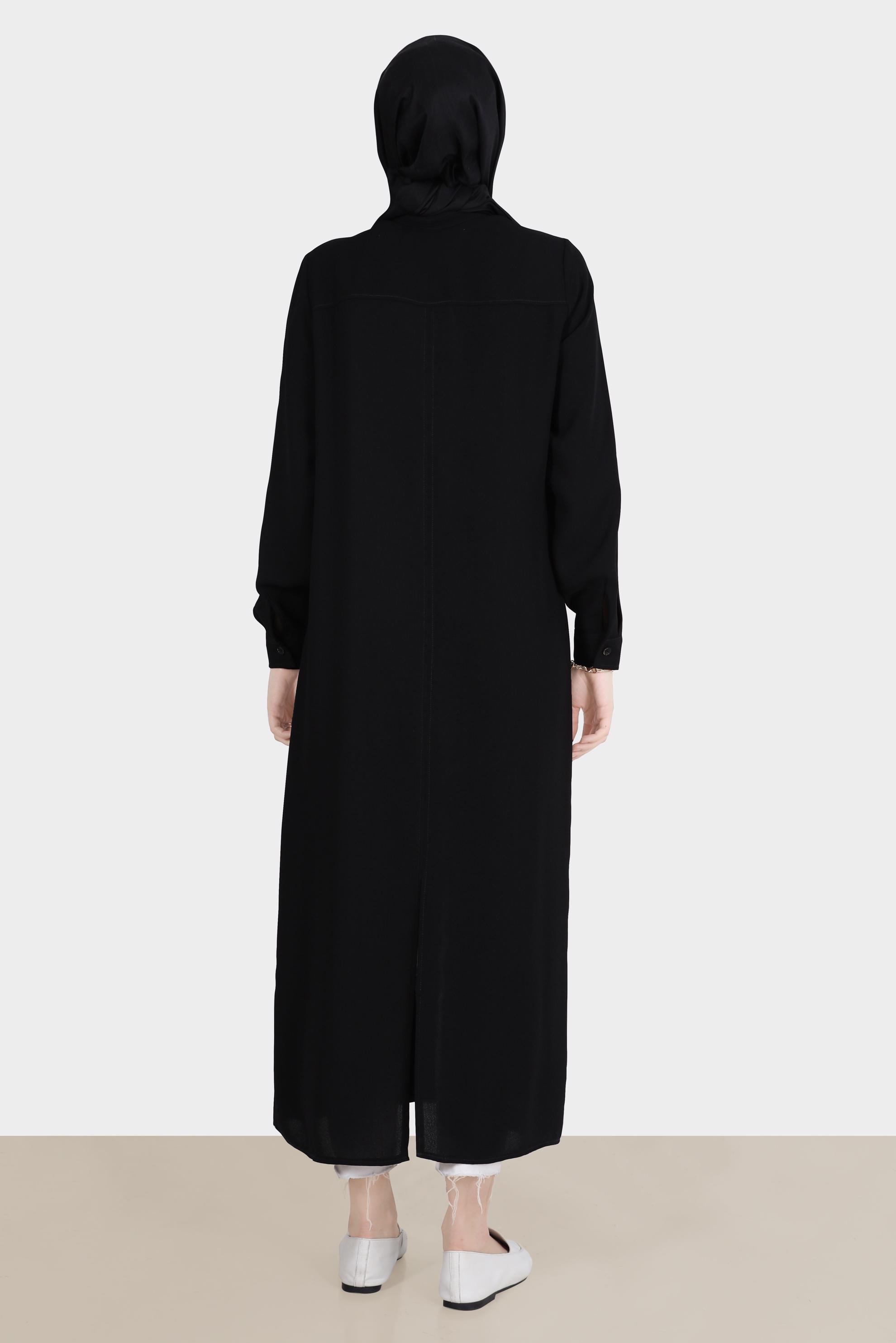 Tesettür giyim SİYAH ZİNCİR DETAYLI KREP TUNİK 42579 