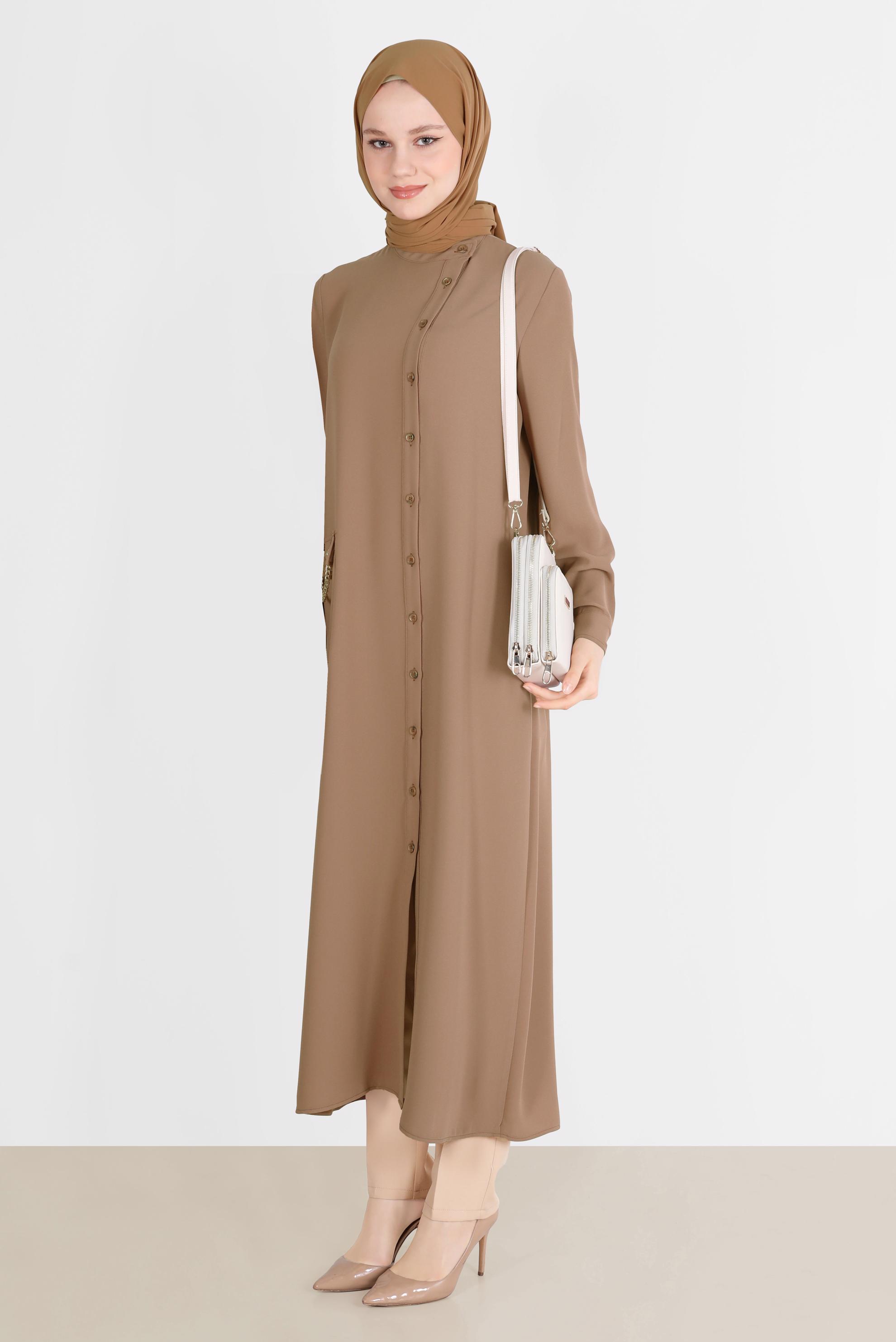 Tesettür giyim BEJ ZİNCİR DETAYLI KREP TUNİK 42579 