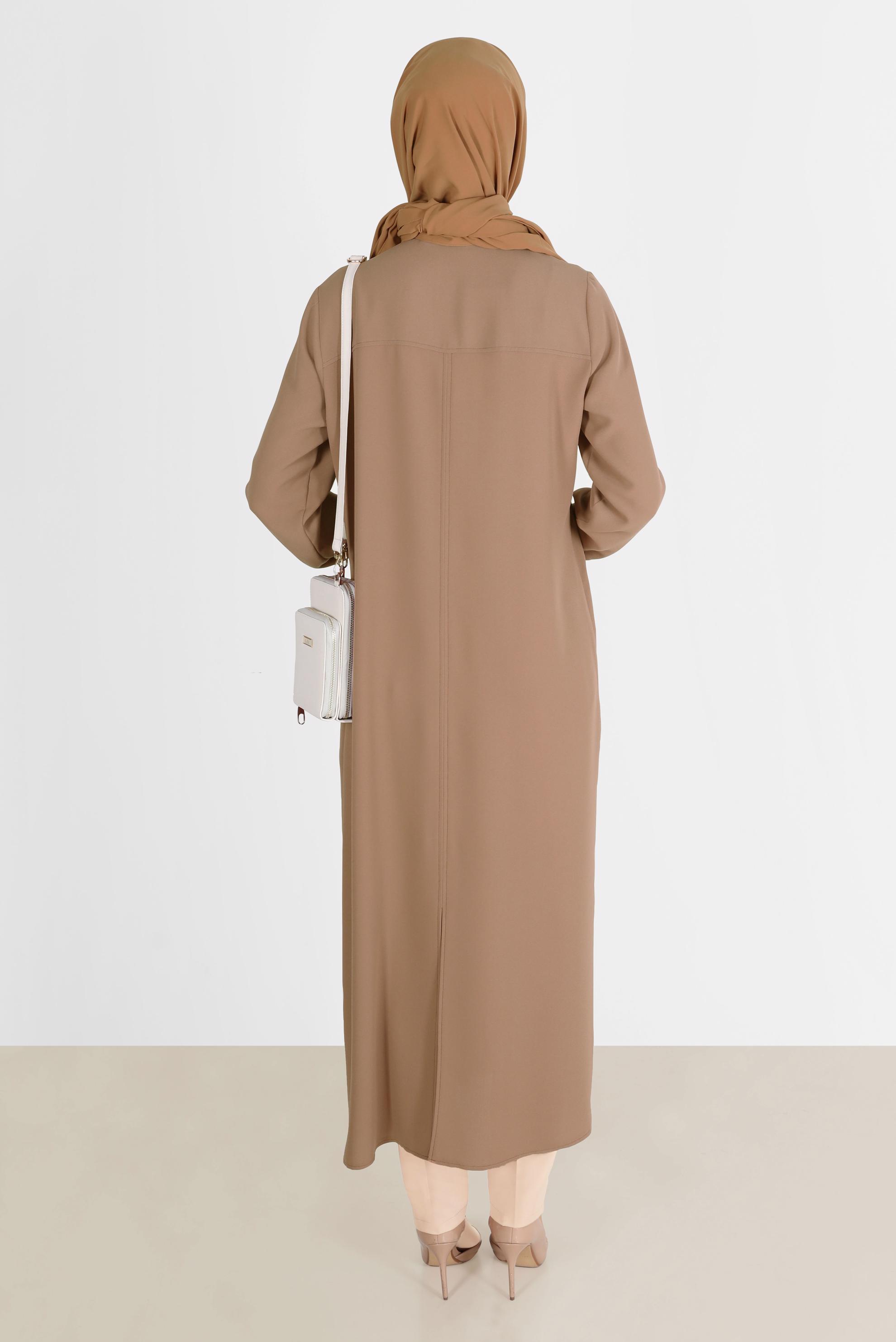 Tesettür giyim BEJ ZİNCİR DETAYLI KREP TUNİK 42579 