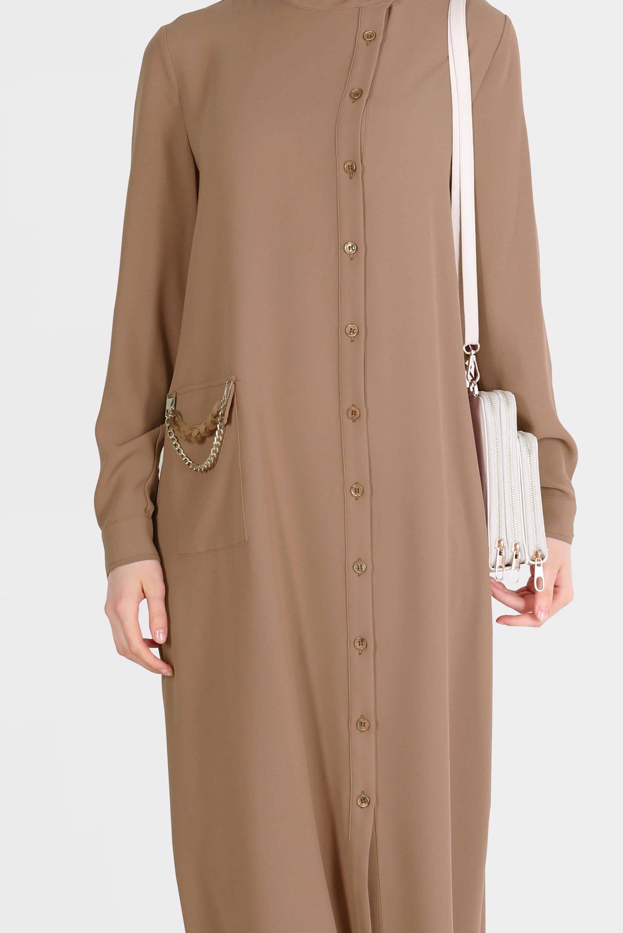 Tesettür giyim BEJ ZİNCİR DETAYLI KREP TUNİK 42579 