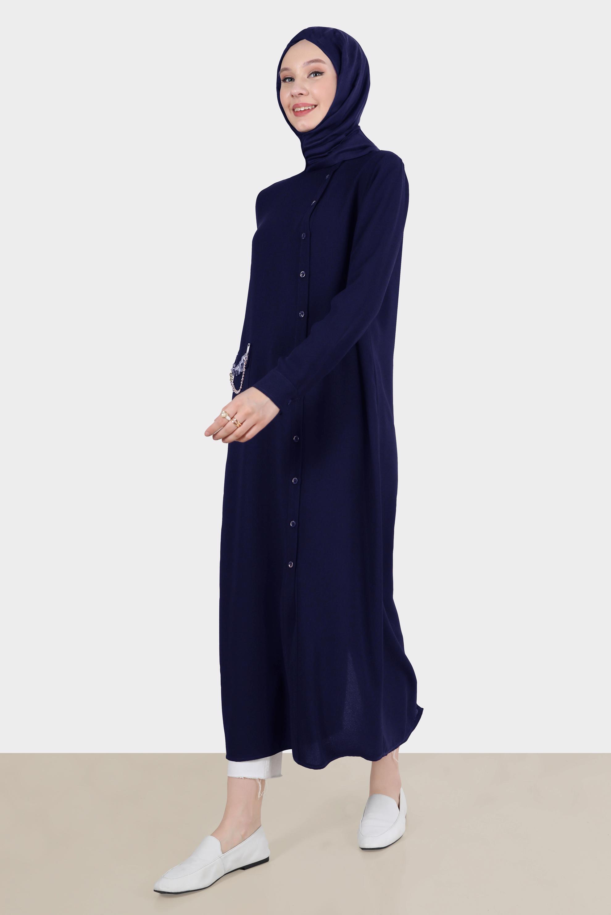 Tesettür giyim LACİVERT ZİNCİR DETAYLI KREP TUNİK 42579 
