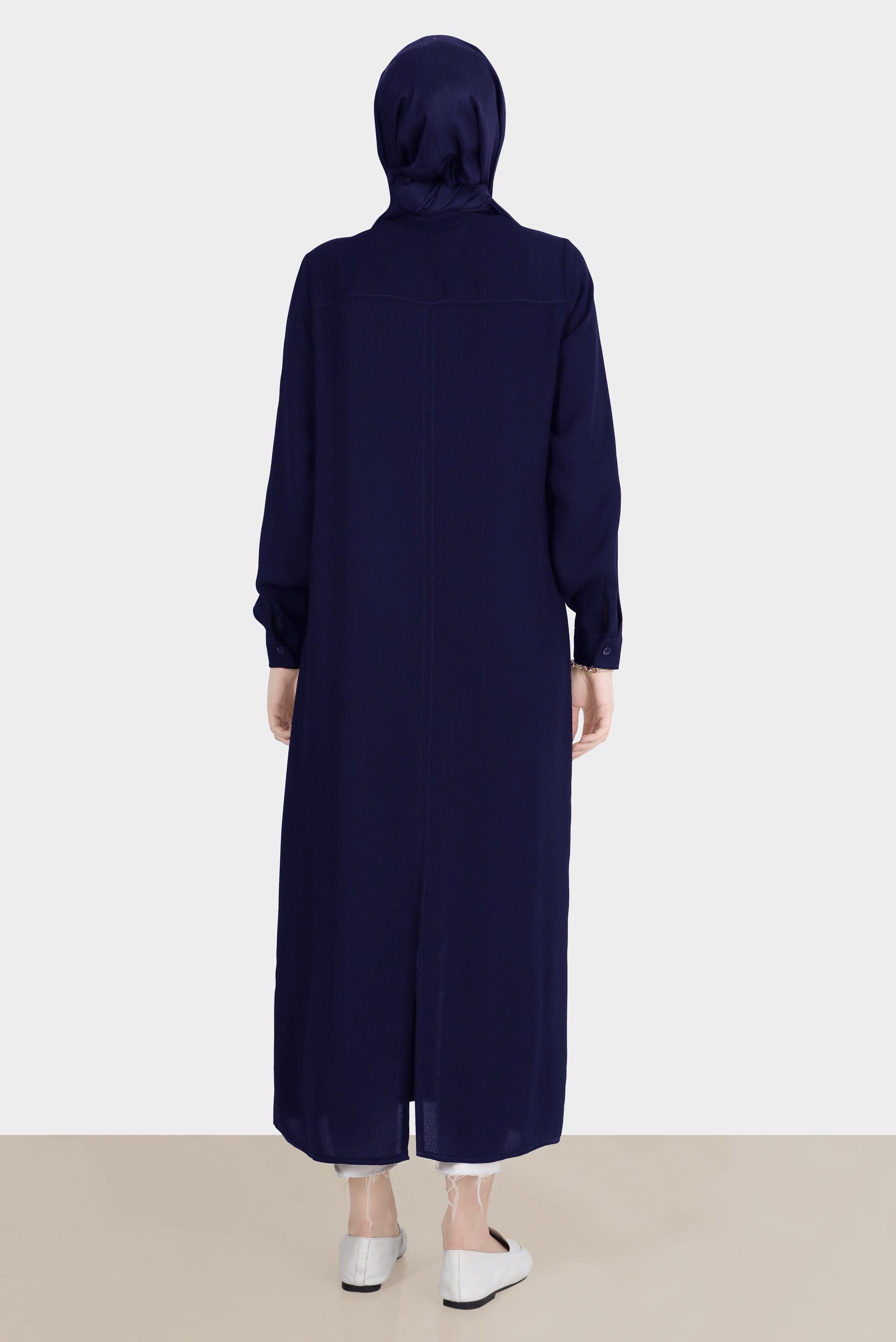 Tesettür giyim LACİVERT ZİNCİR DETAYLI KREP TUNİK 42579 