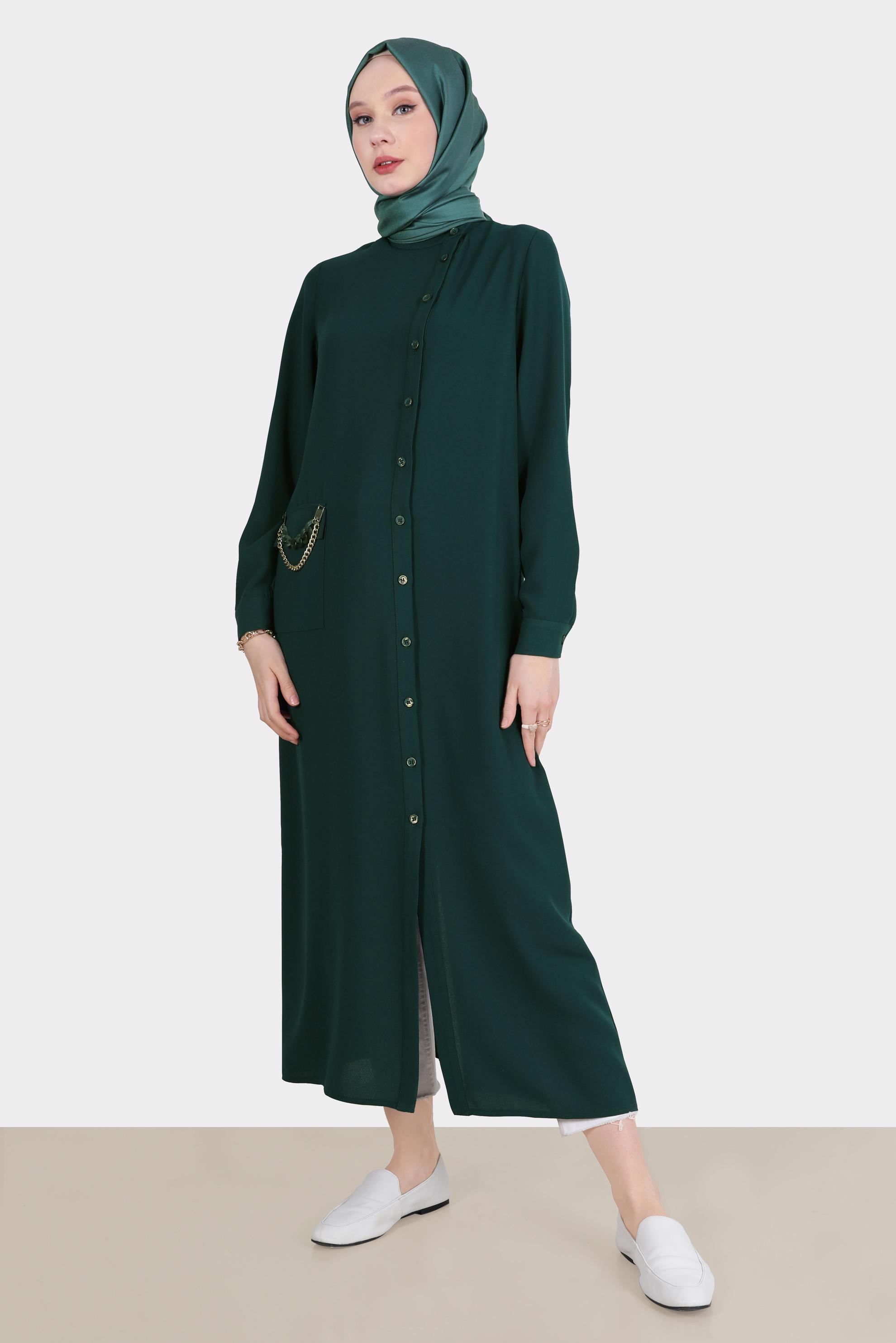 Tesettür giyim MAVİ ZİNCİR DETAYLI KREP TUNİK 42579 