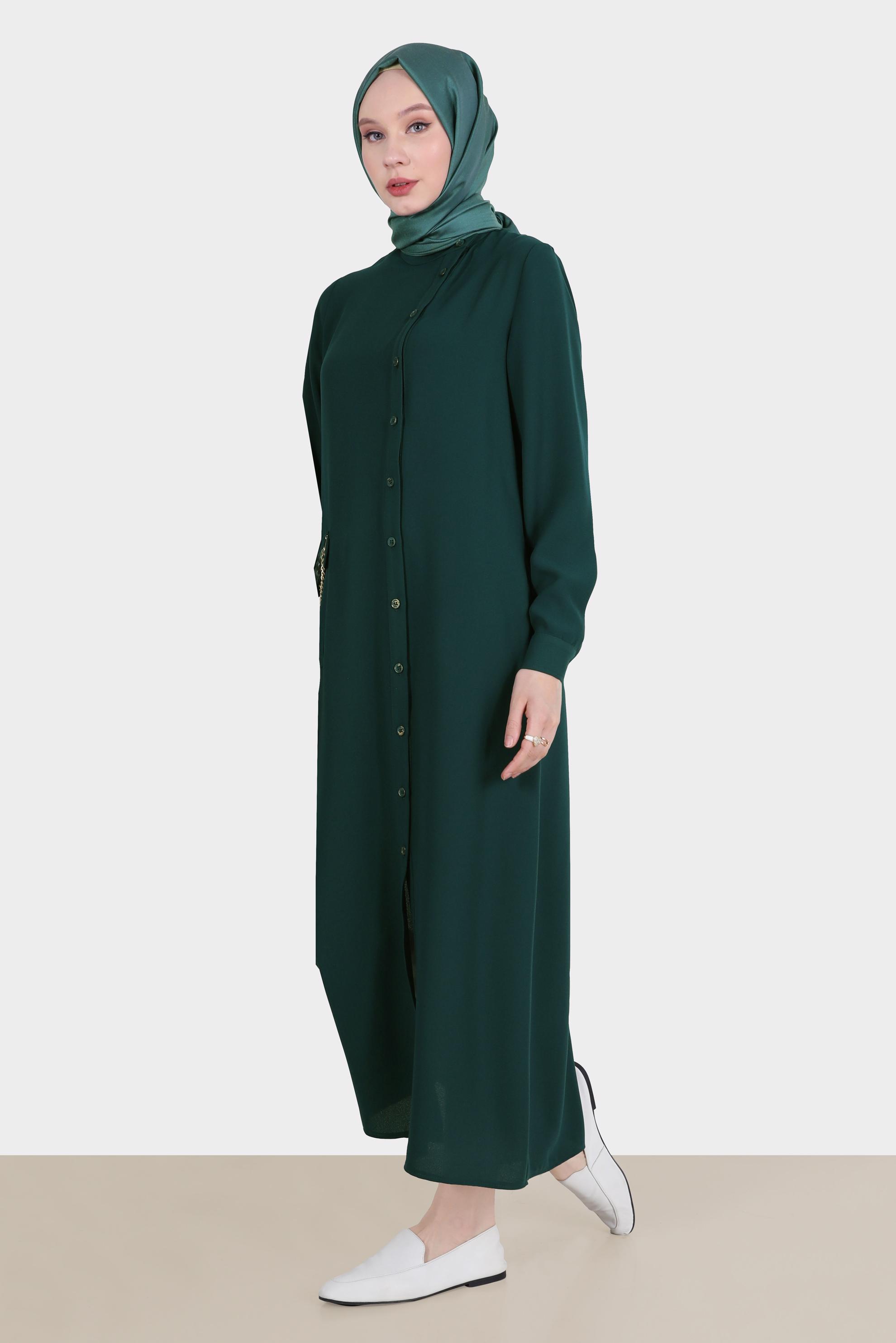 Tesettür giyim MAVİ ZİNCİR DETAYLI KREP TUNİK 42579 