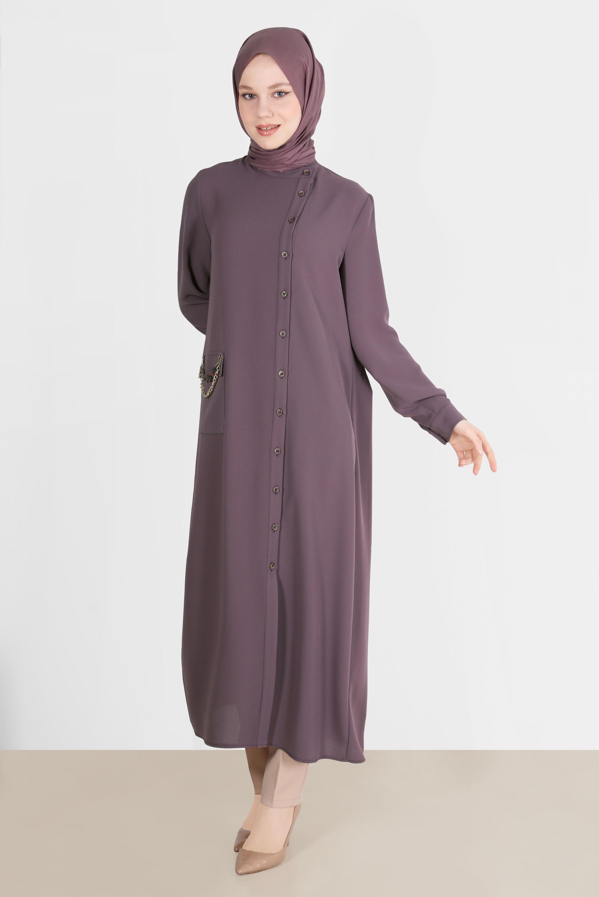 Tesettür giyim MOR ZİNCİR DETAYLI KREP TUNİK 42579 