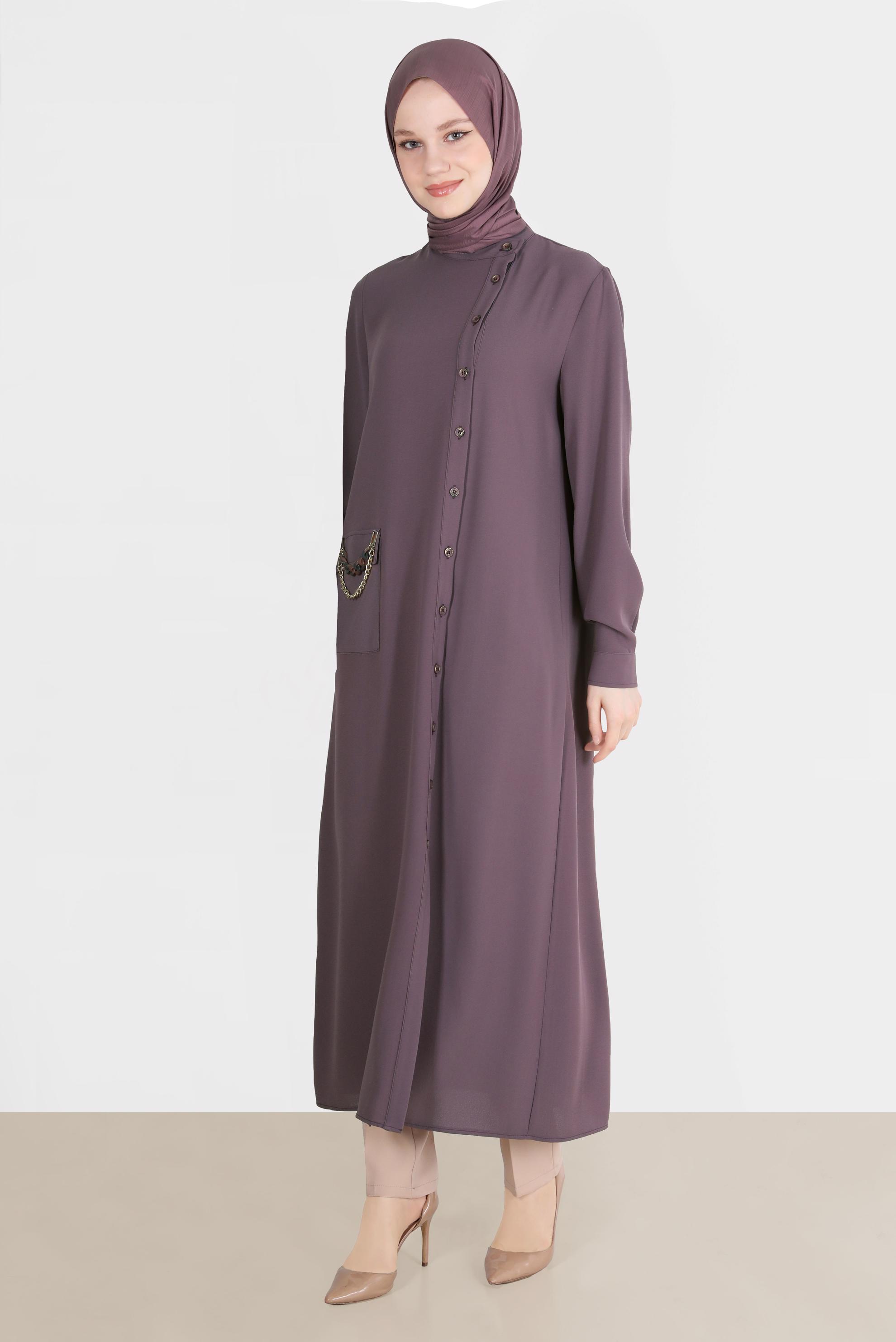 Tesettür giyim MOR ZİNCİR DETAYLI KREP TUNİK 42579 