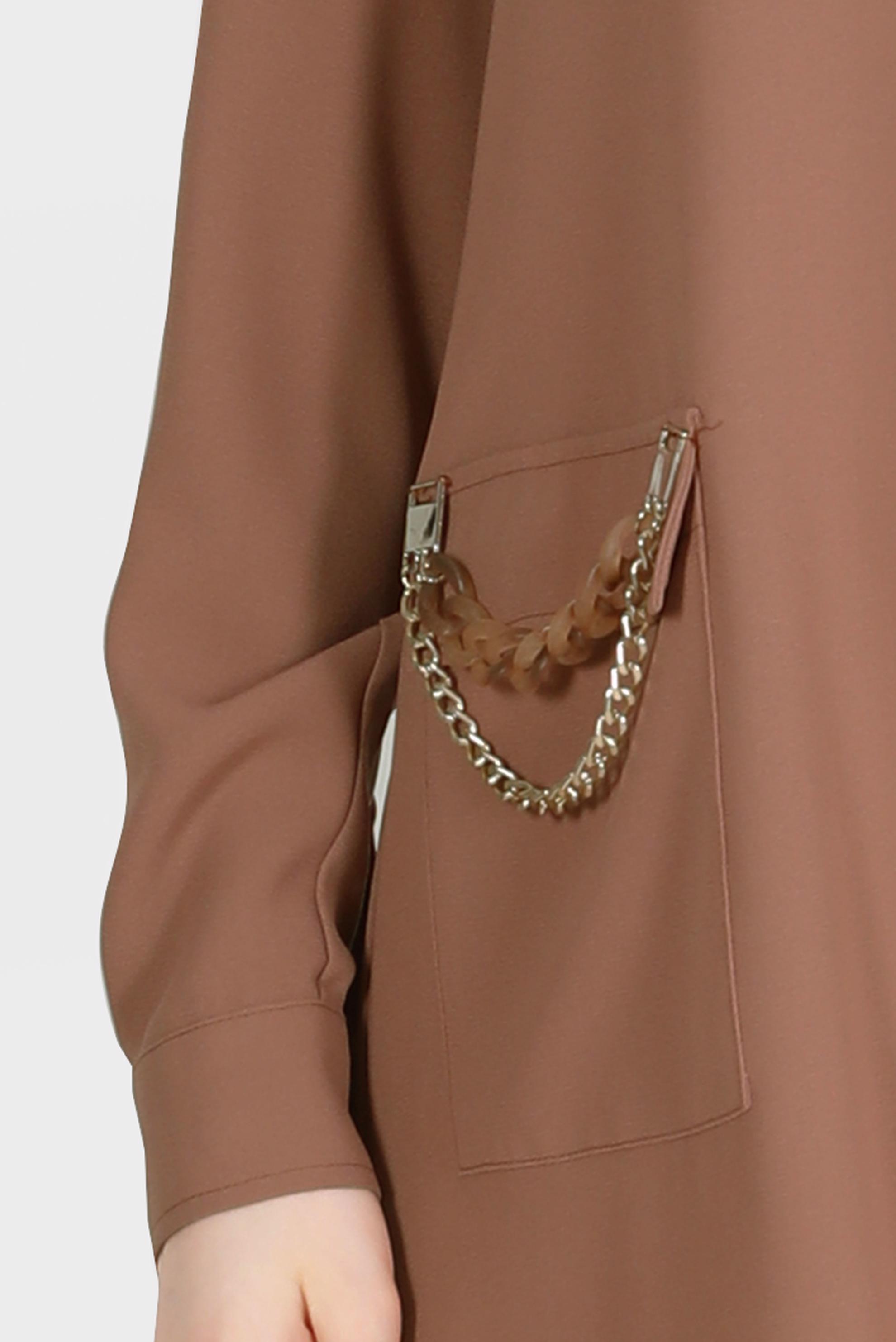 Tesettür giyim KAHVE ZİNCİR DETAYLI KREP TUNİK 42579 