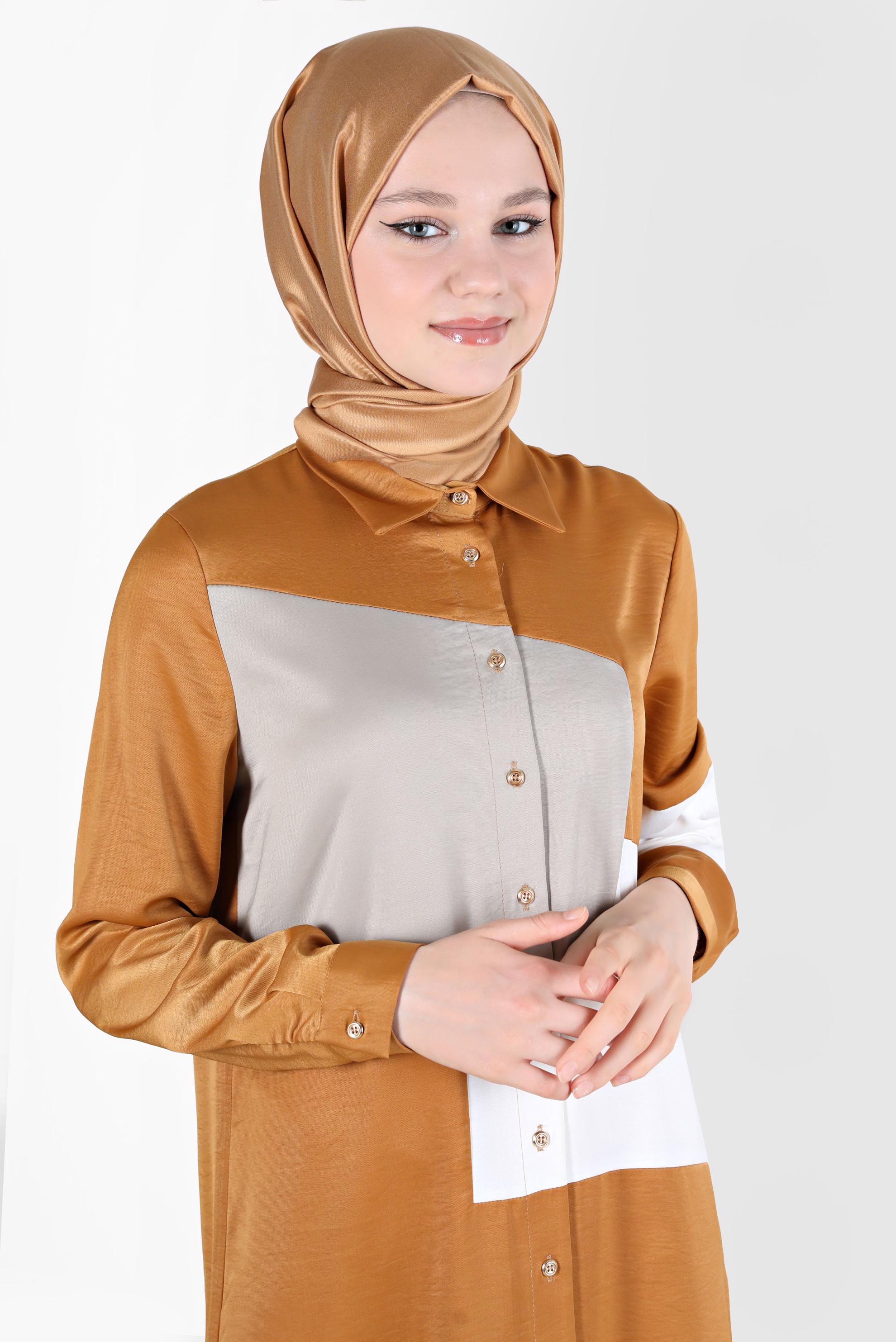 Tesettür giyim SARI BOYDAN DÜĞMELİ GEOMETRİK ŞEKİLLİ TUNİK 42581 