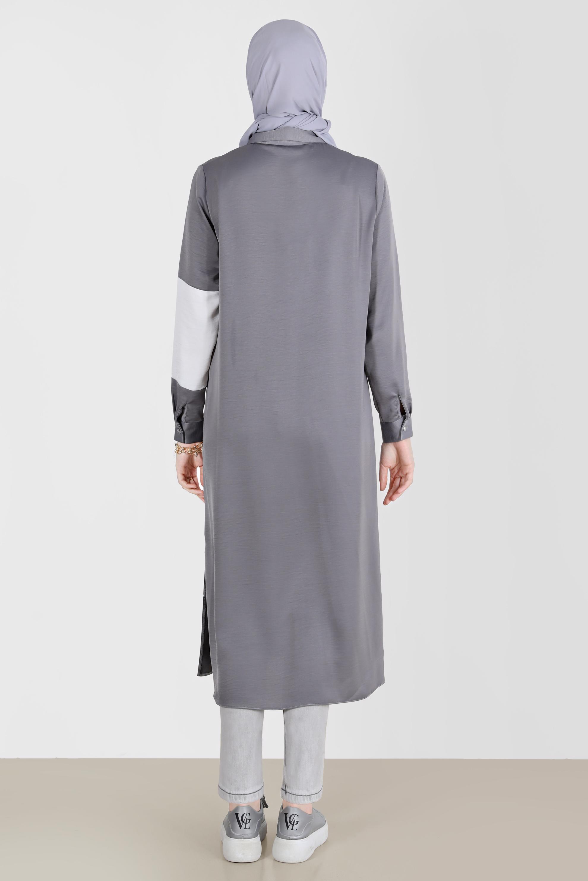 Tesettür giyim GRİ BOYDAN DÜĞMELİ GEOMETRİK ŞEKİLLİ TUNİK 42581 