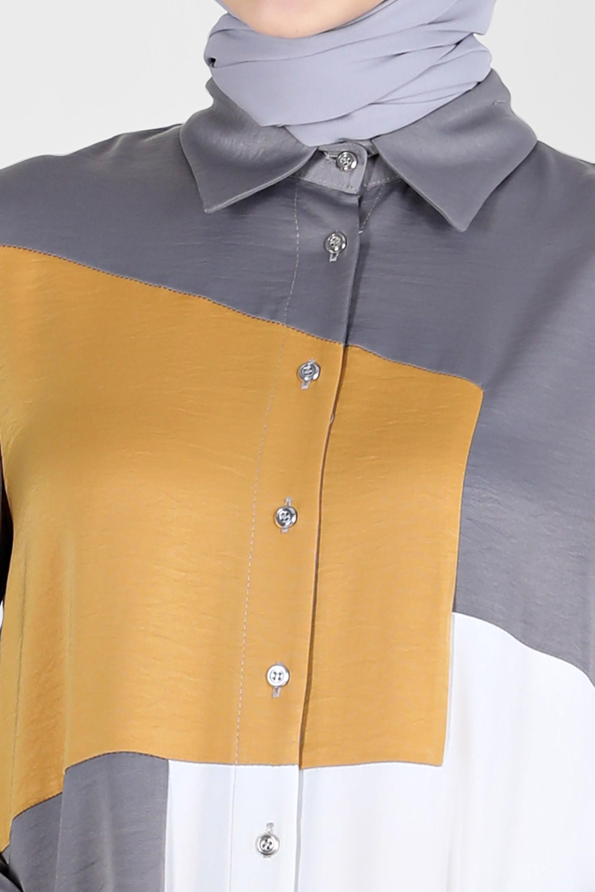 Tesettür giyim GRİ BOYDAN DÜĞMELİ GEOMETRİK ŞEKİLLİ TUNİK 42581 