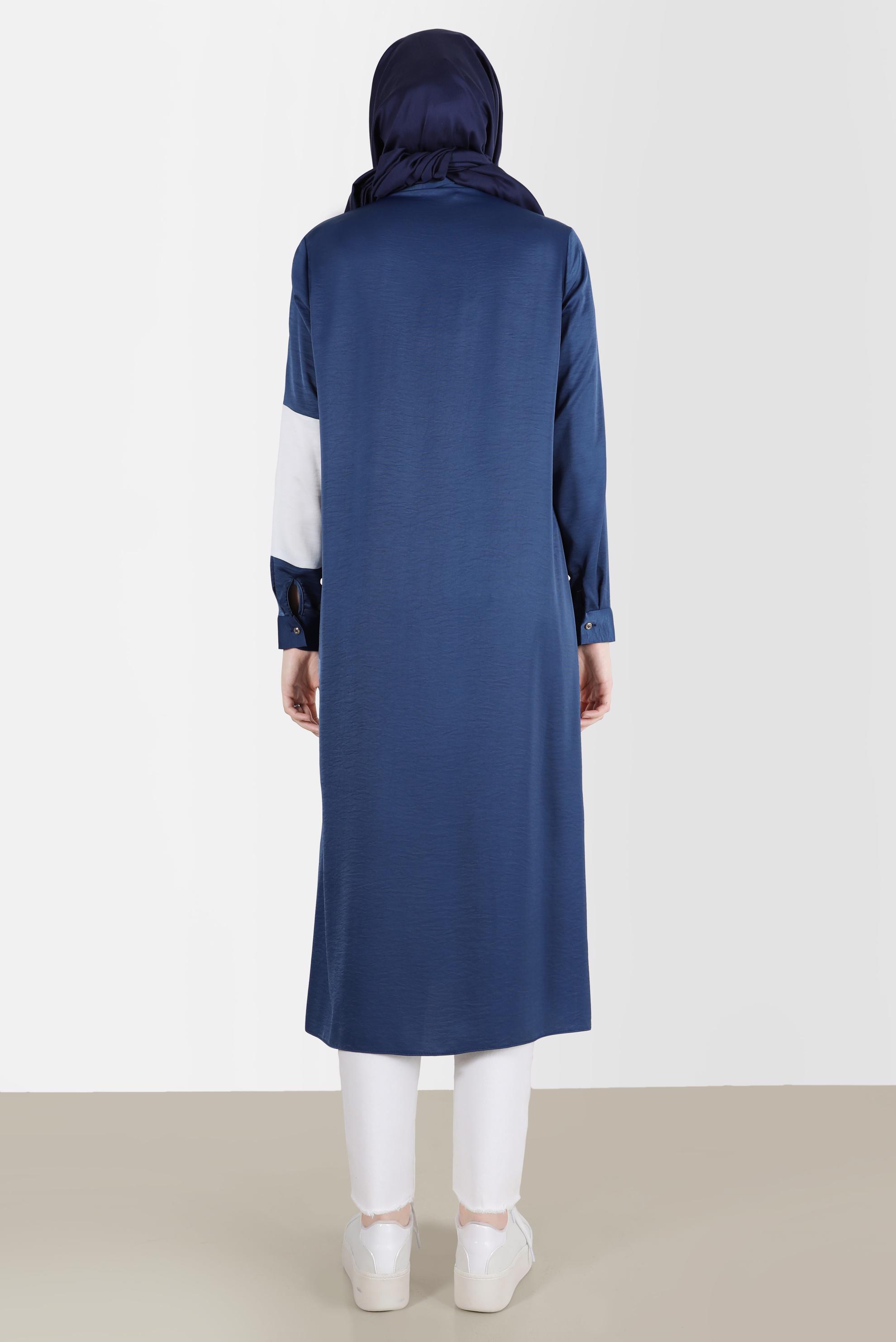 Tesettür giyim LACİVERT BOYDAN DÜĞMELİ GEOMETRİK ŞEKİLLİ TUNİK 42581 