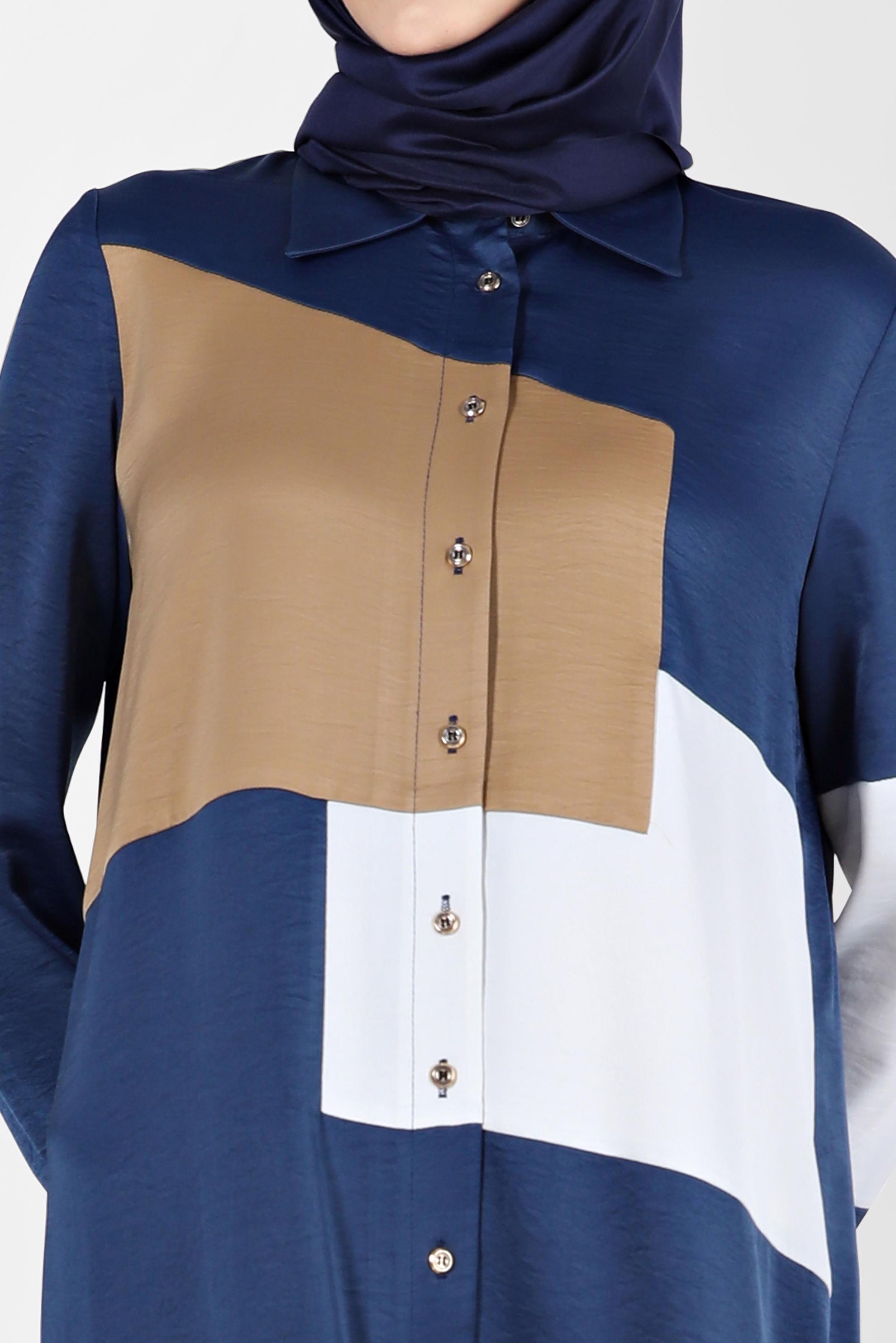 Tesettür giyim LACİVERT BOYDAN DÜĞMELİ GEOMETRİK ŞEKİLLİ TUNİK 42581 