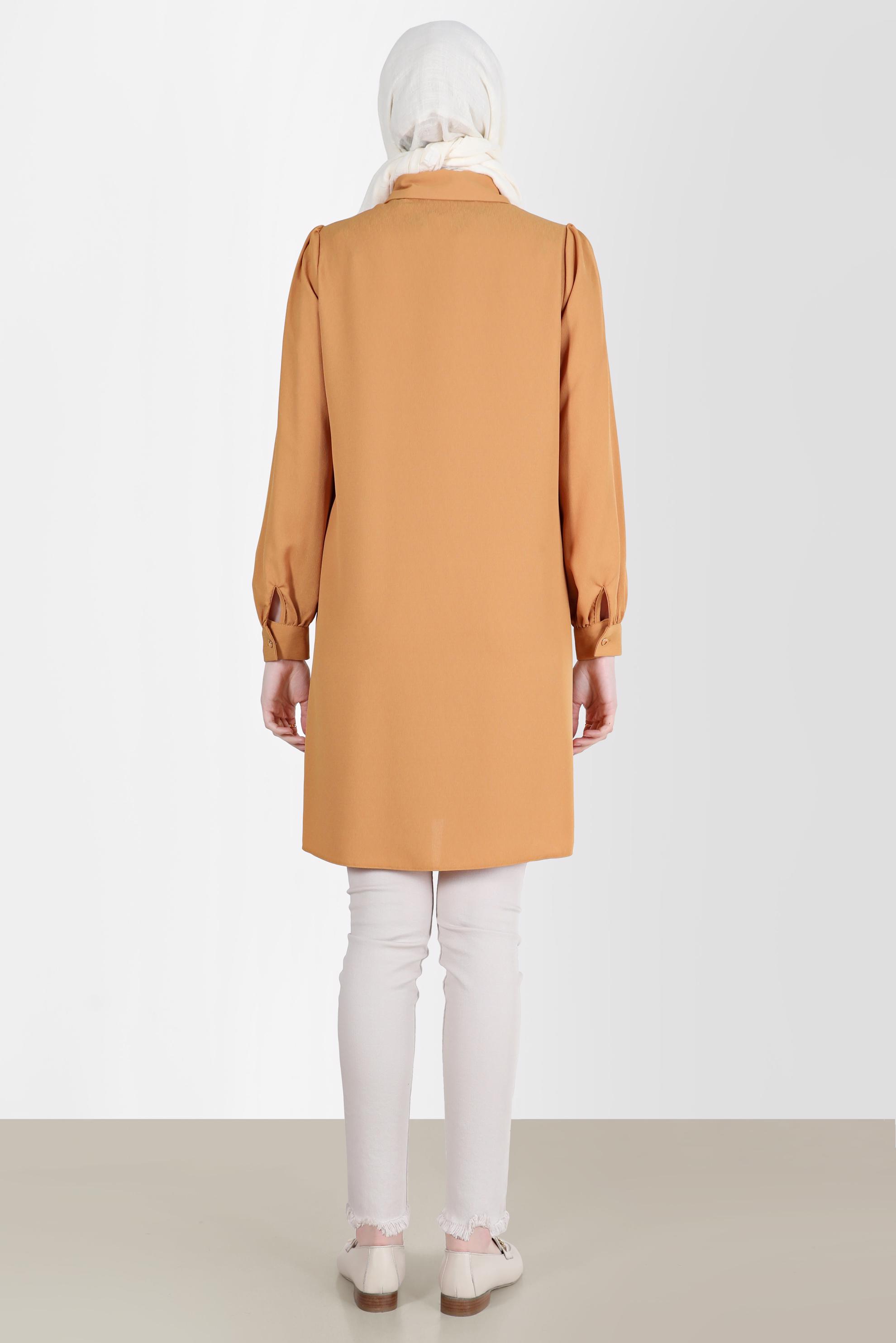 Tesettür giyim SARI YAKASI NAKIŞLI PÜSKÜL DETAYLI TUNİK 42582 