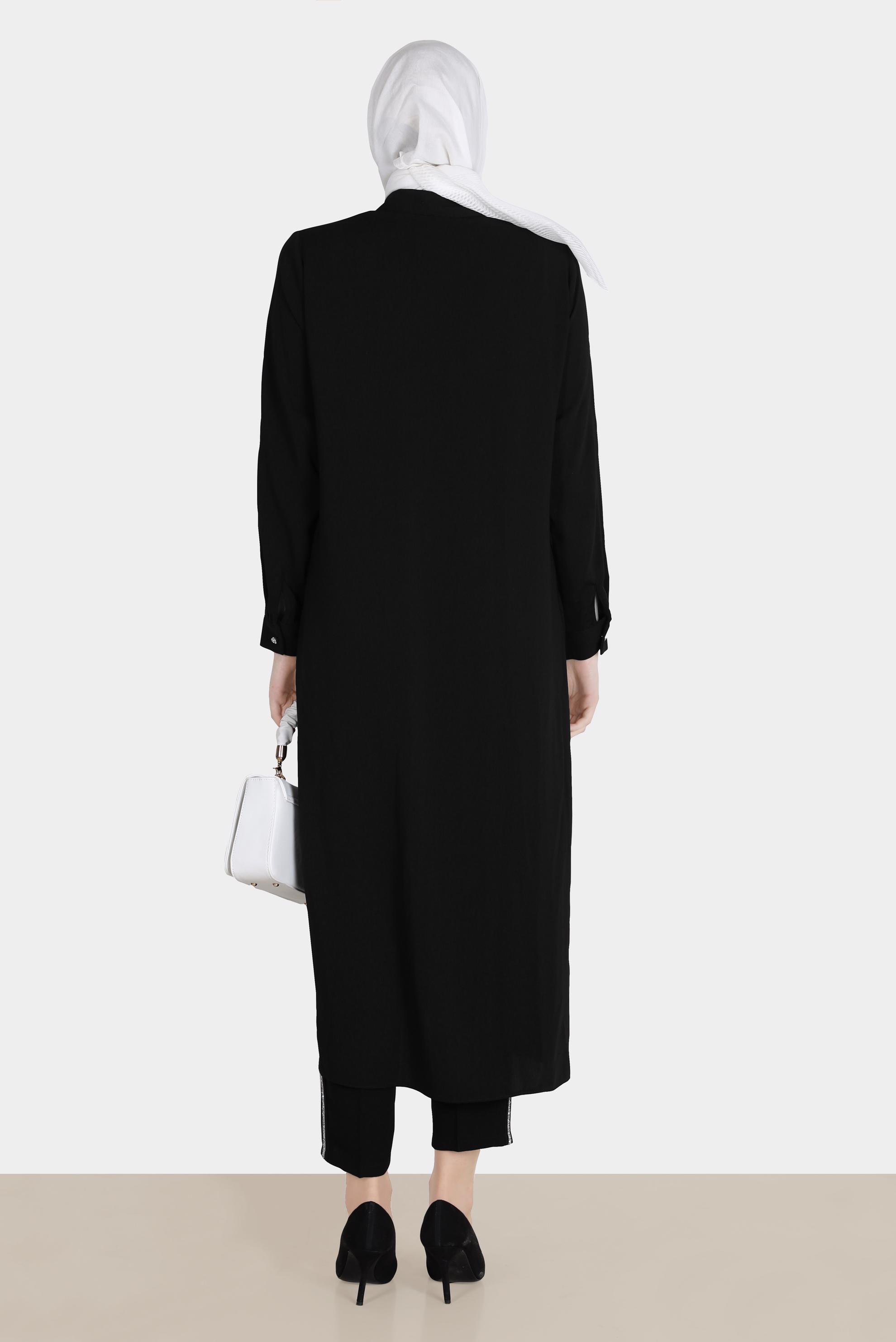 Tesettür giyim SİYAH CEPLERİ TAŞLI DÜĞMELİ TUNİK 42583 