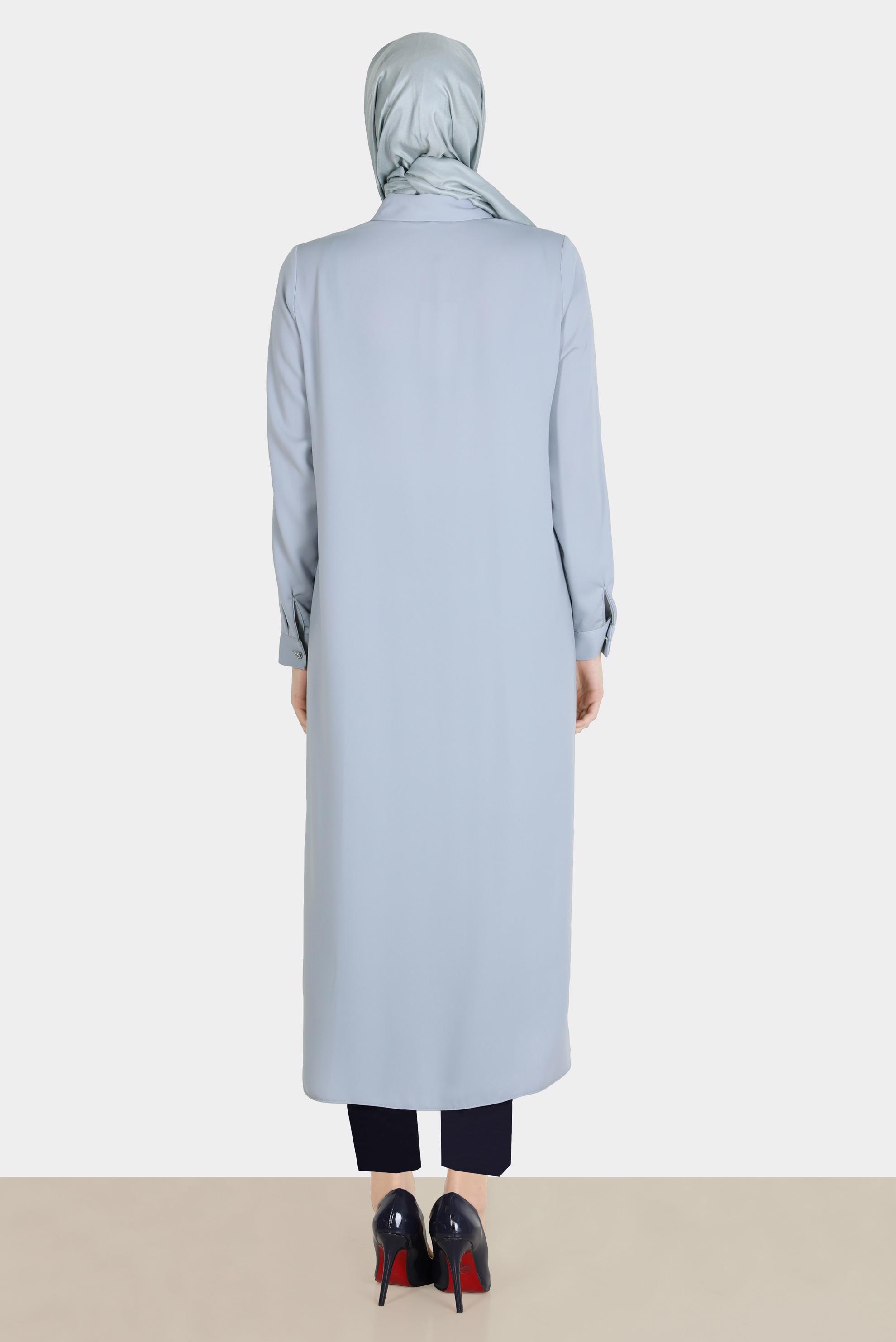 Tesettür giyim GRİ CEPLERİ TAŞLI DÜĞMELİ TUNİK 42583 
